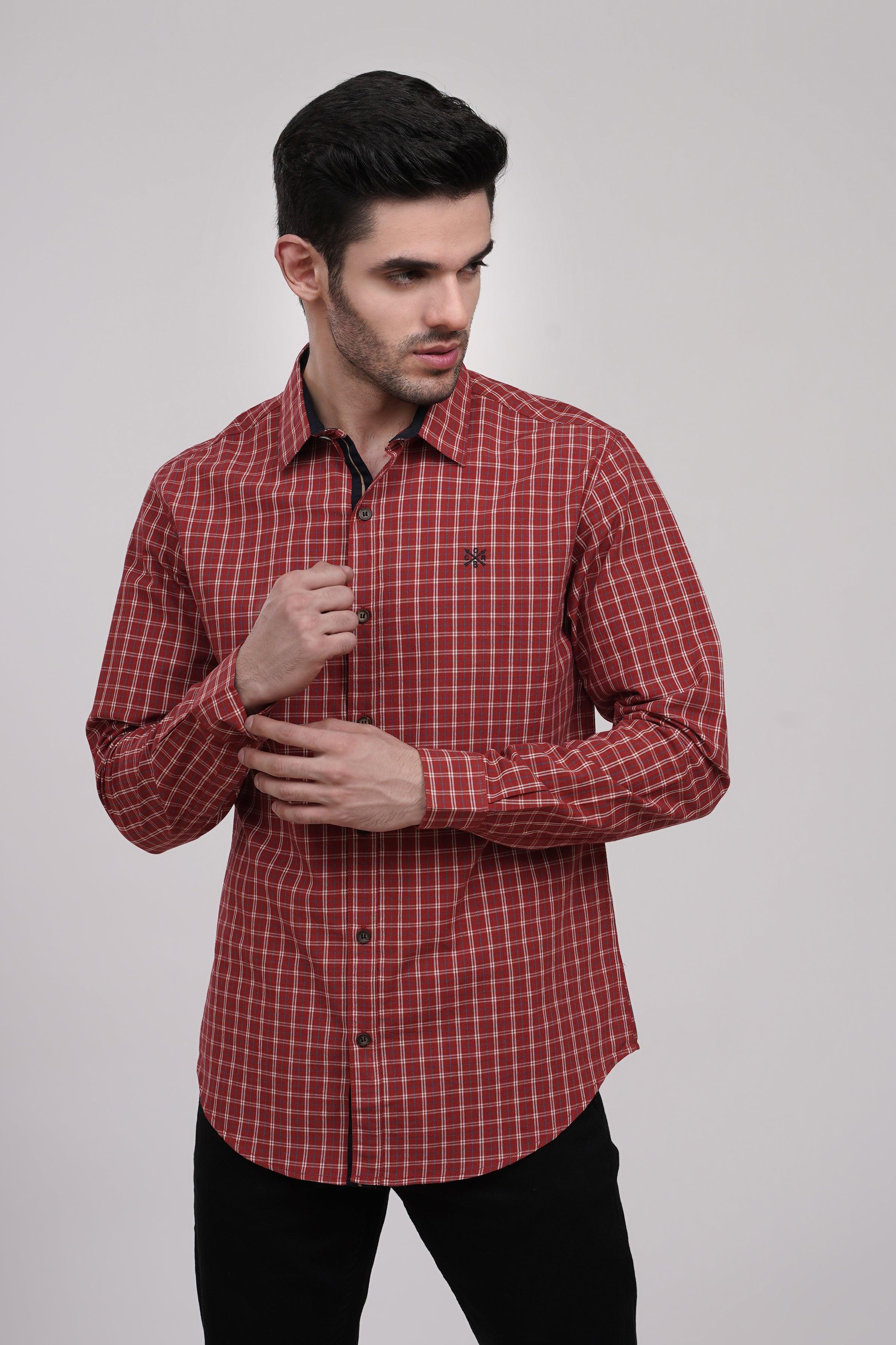 CASUAL SHIRT RUST KHAKI CHECK at Charcoal Clothing