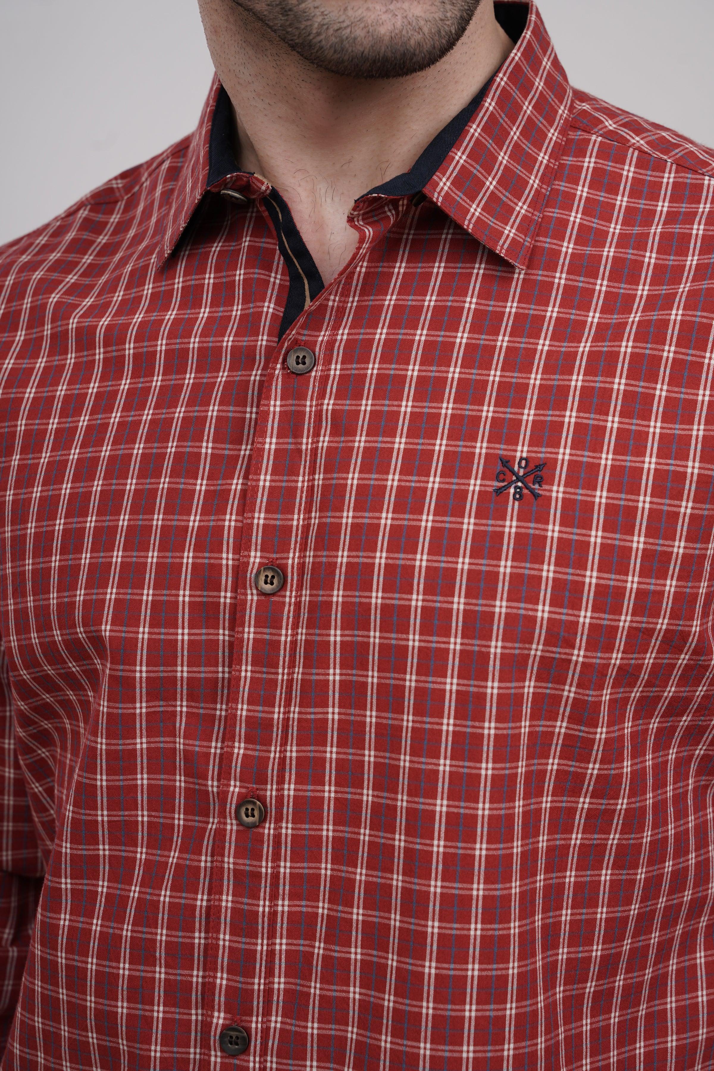 CASUAL SHIRT RUST KHAKI CHECK at Charcoal Clothing