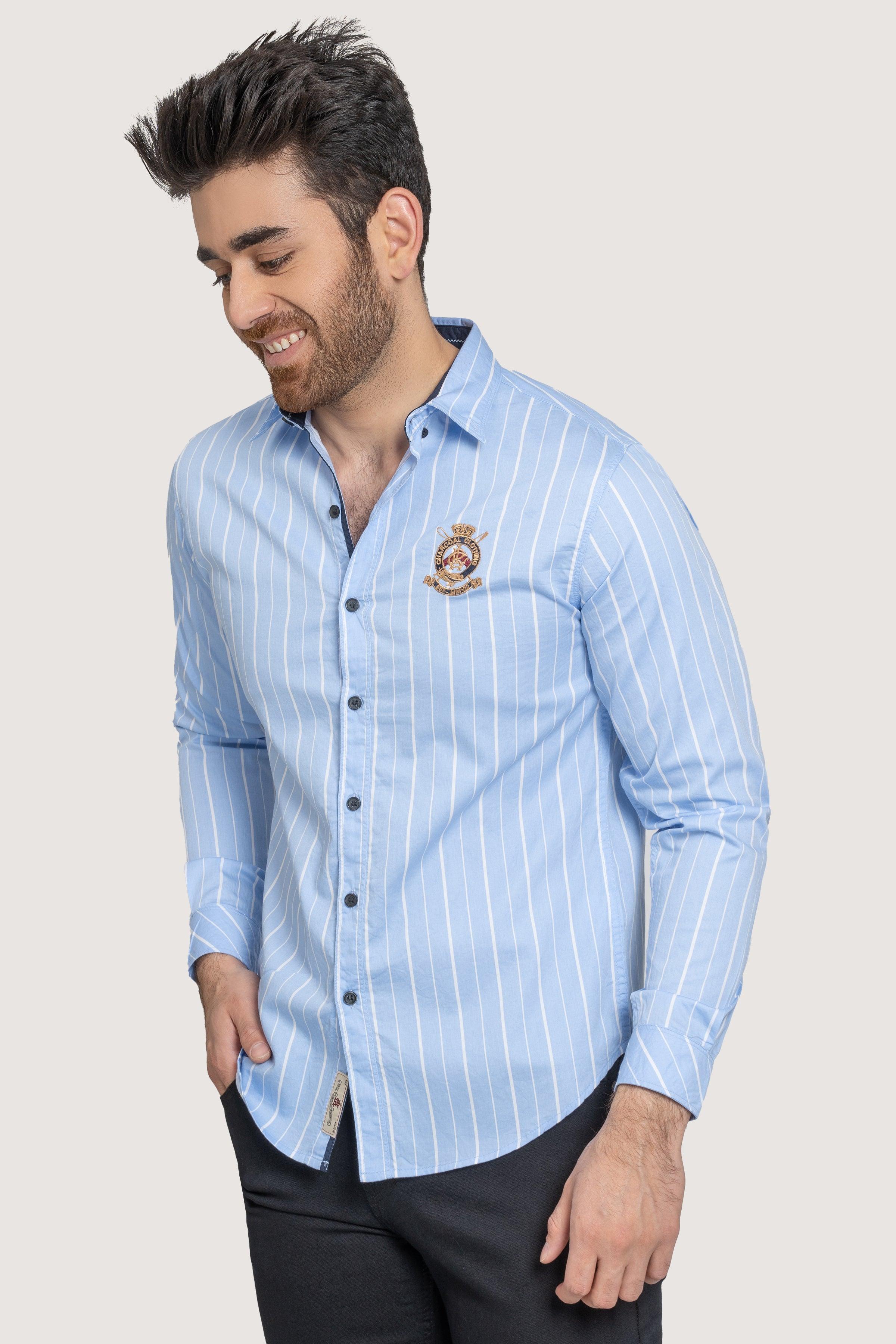 CASUAL SHIRT SKY BLUE STRIPES at Charcoal Clothing
