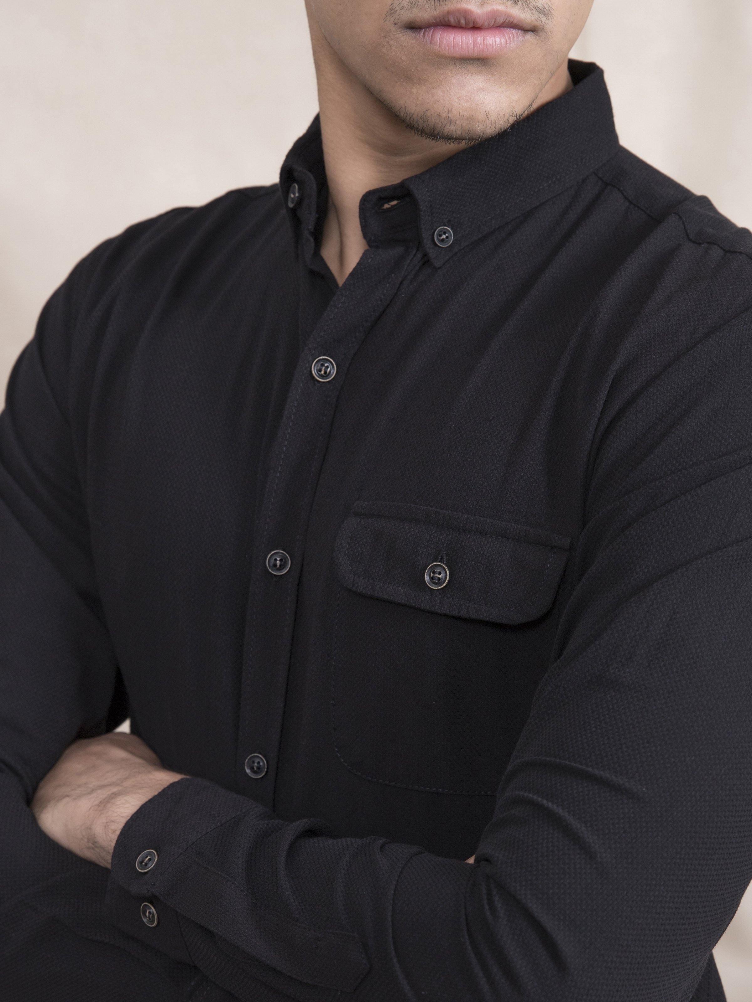 CASUAL SHIRT SLIM FIT FULL SLEEVE BLACK at Charcoal Clothing