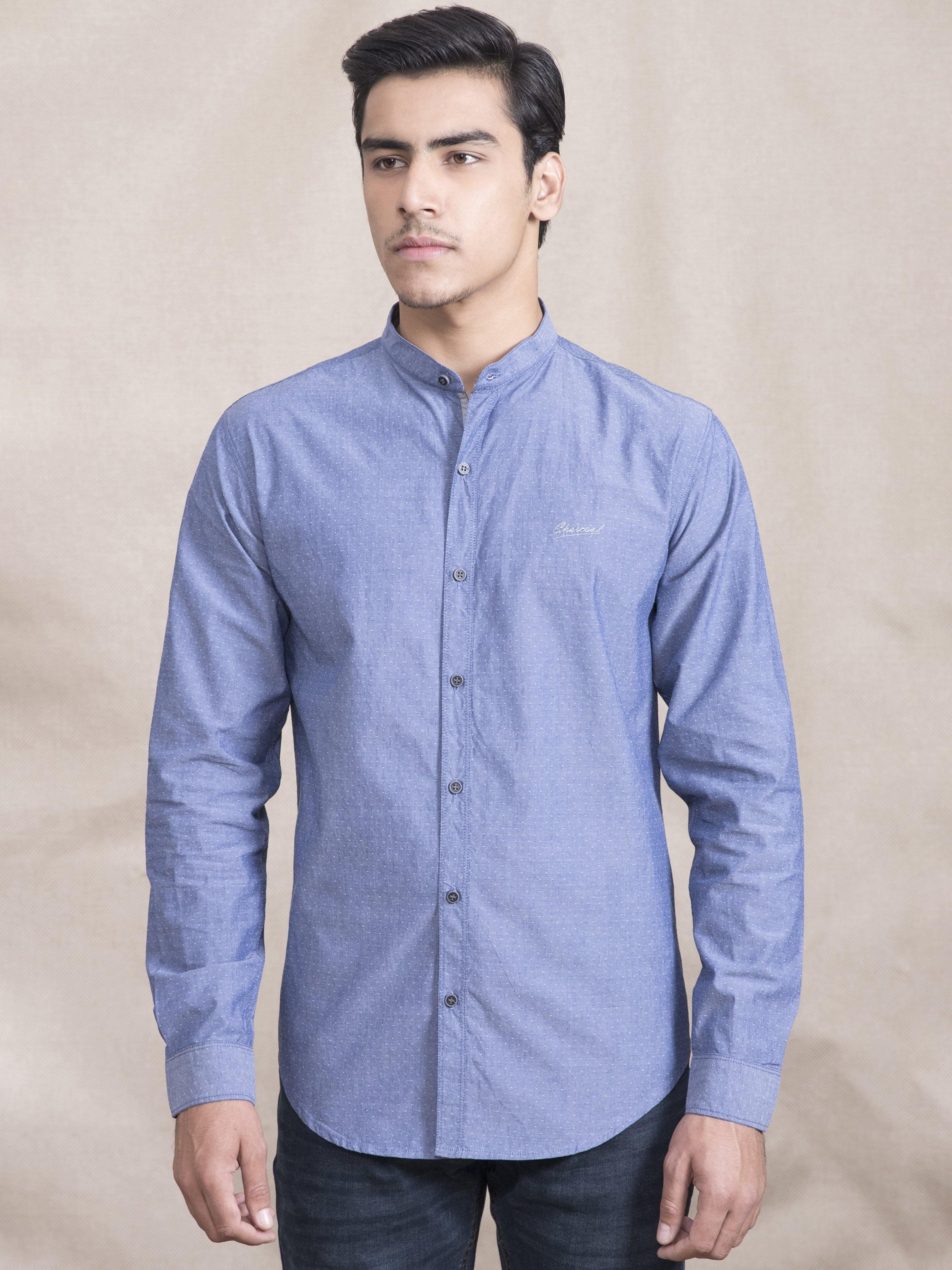 CASUAL SHIRT SLIM FIT FULL SLEEVE BLUE at Charcoal Clothing