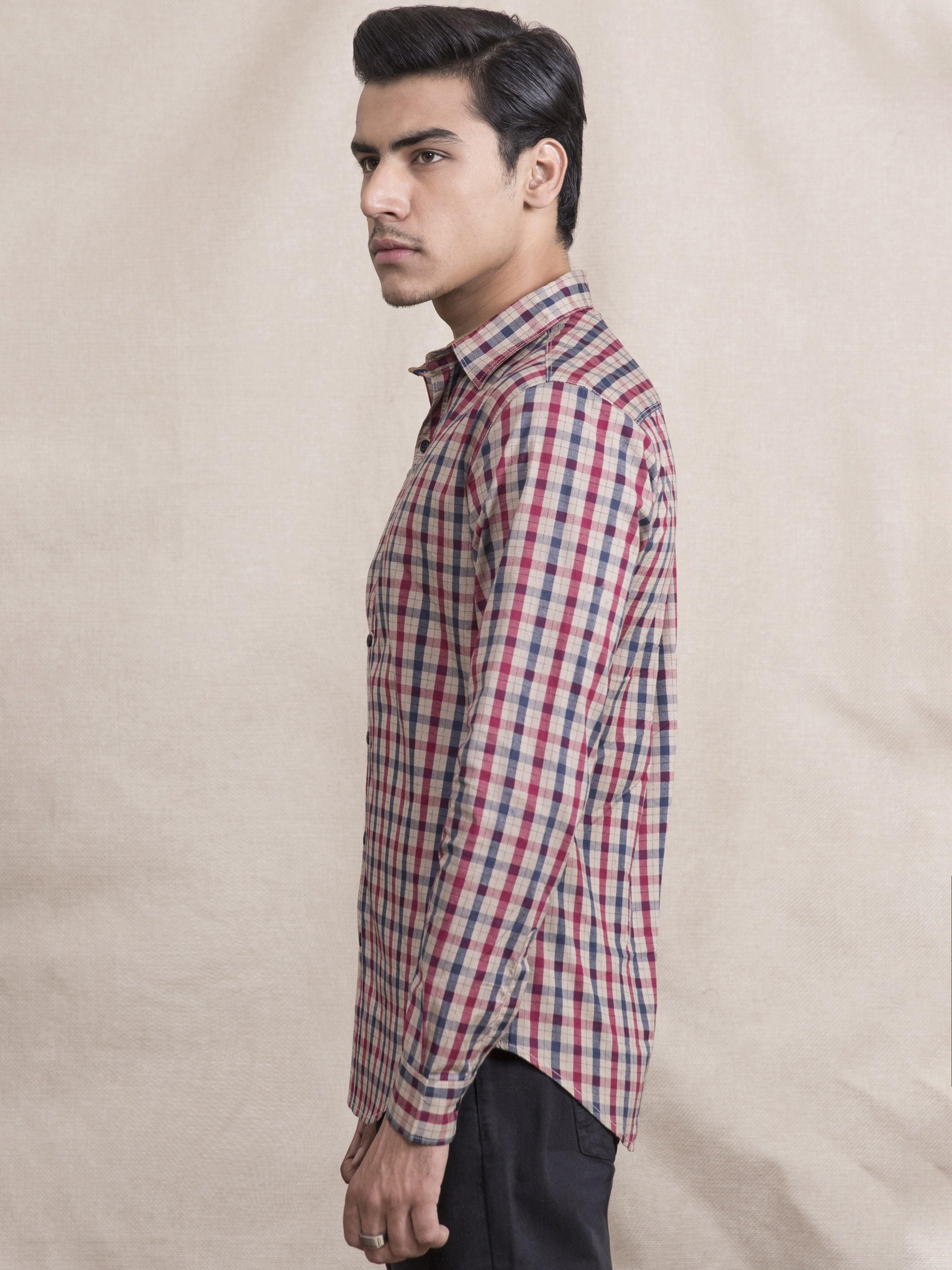 CASUAL SHIRT SLIM FIT FULL SLEEVE RED CHECK at Charcoal Clothing