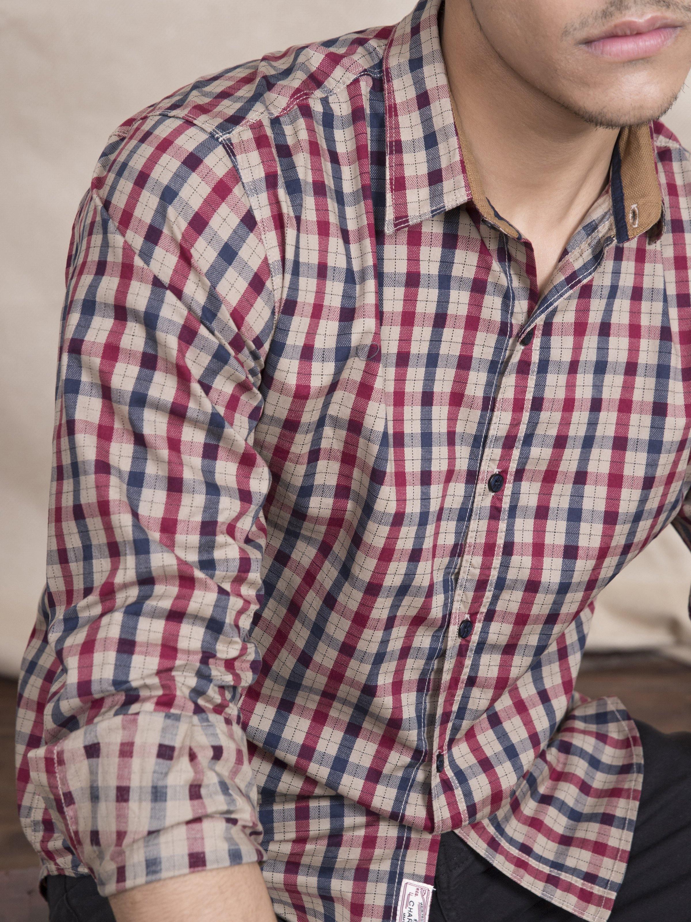 CASUAL SHIRT SLIM FIT FULL SLEEVE RED CHECK at Charcoal Clothing