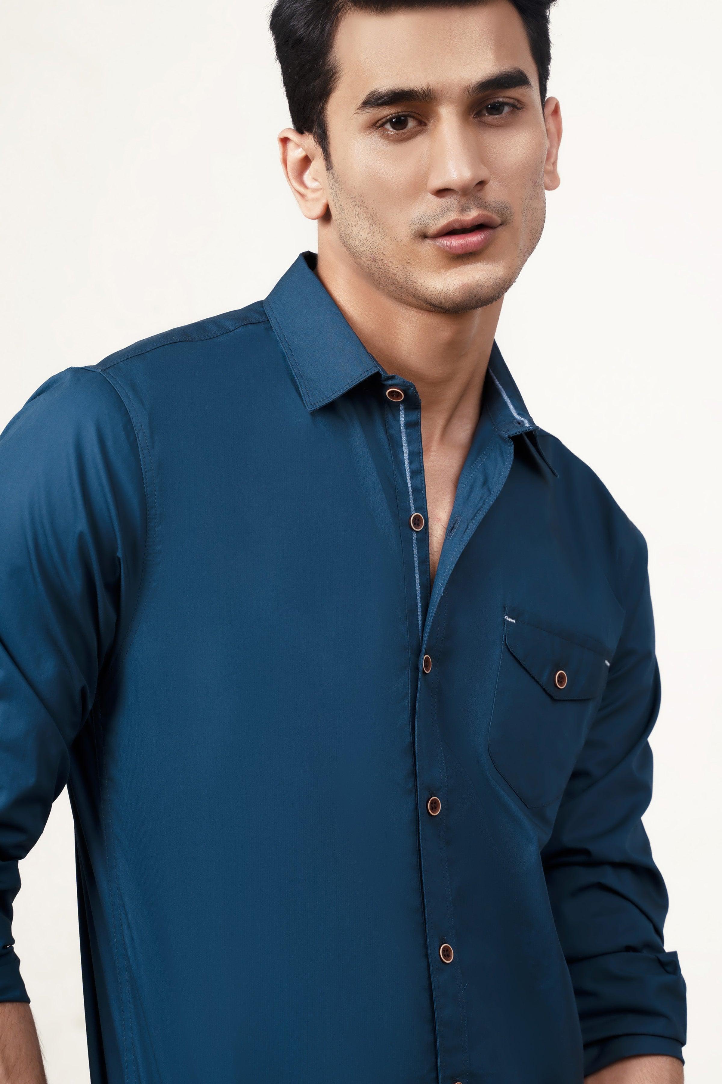CASUAL SHIRT TAN BLUE at Charcoal Clothing