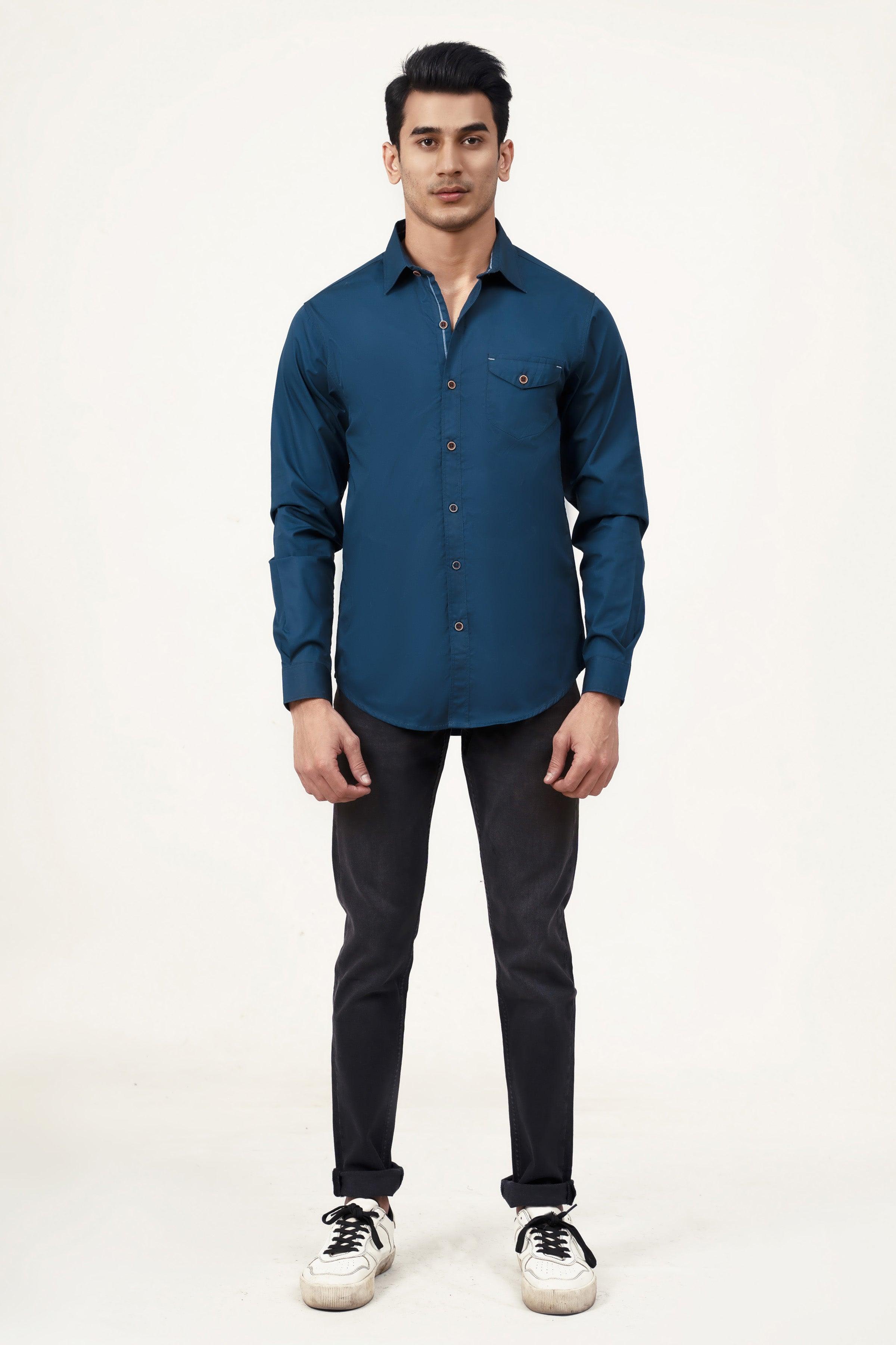 CASUAL SHIRT TAN BLUE at Charcoal Clothing