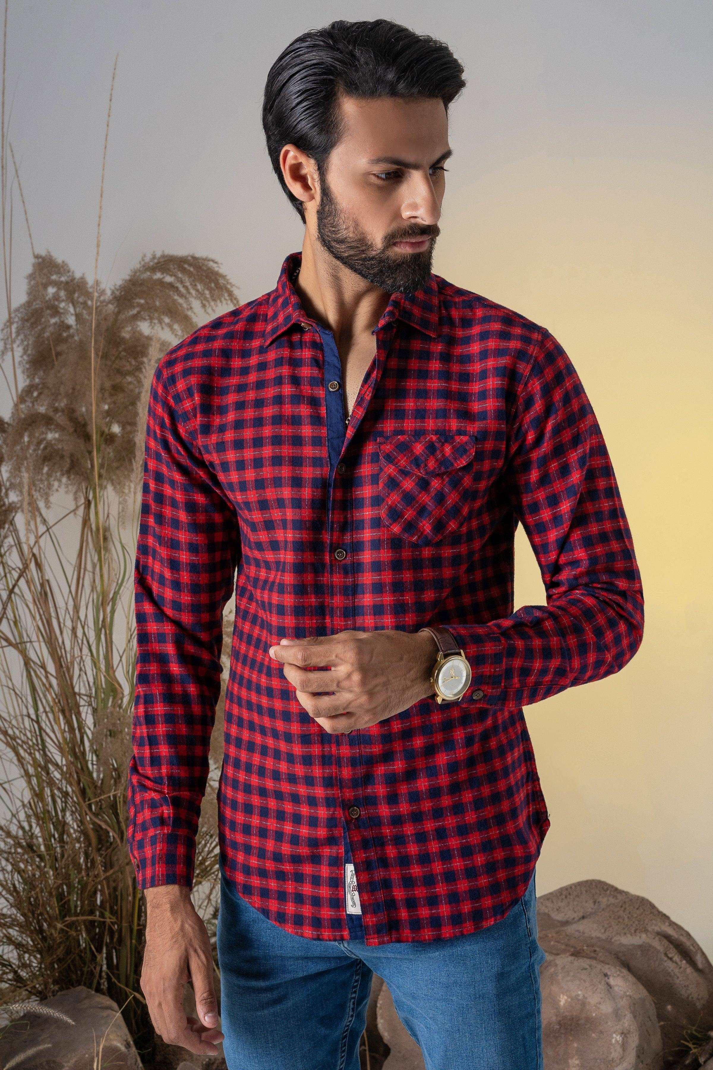 CASUAL SHIRT TEAL MAHROON CHECK at Charcoal Clothing