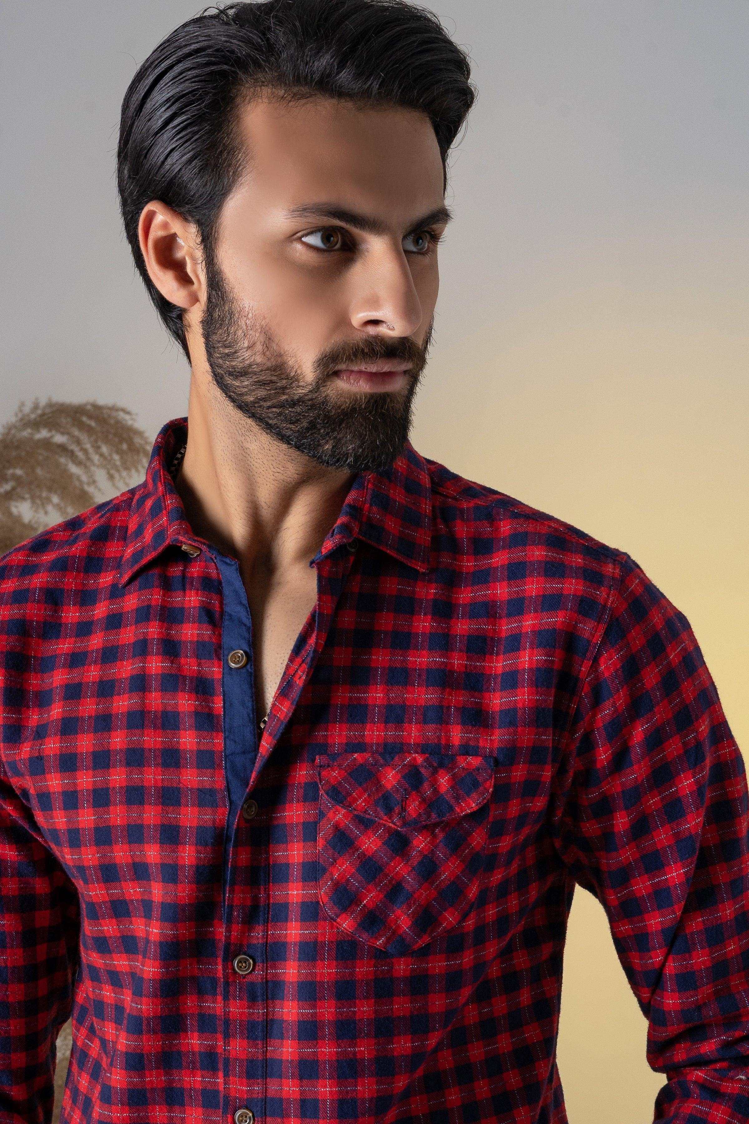 CASUAL SHIRT TEAL MAHROON CHECK at Charcoal Clothing