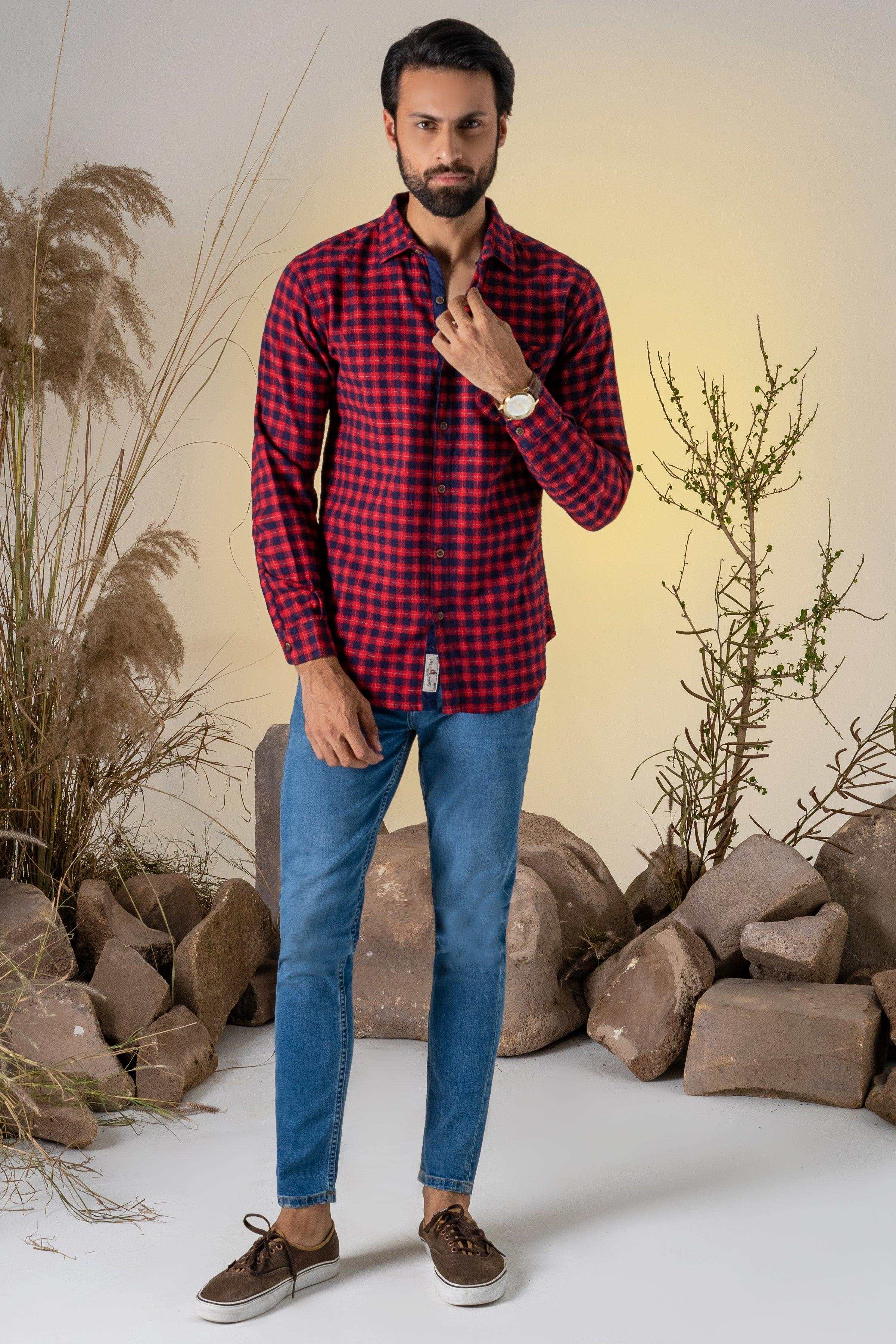 CASUAL SHIRT TEAL MAHROON CHECK at Charcoal Clothing