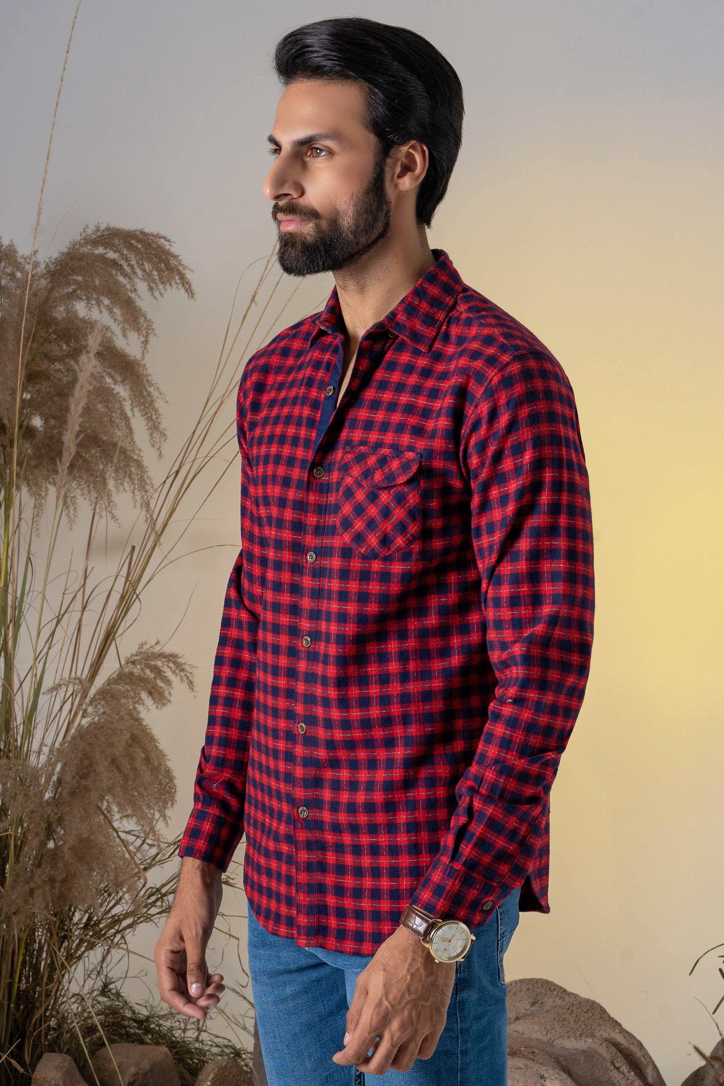 CASUAL SHIRT TEAL MAHROON CHECK at Charcoal Clothing