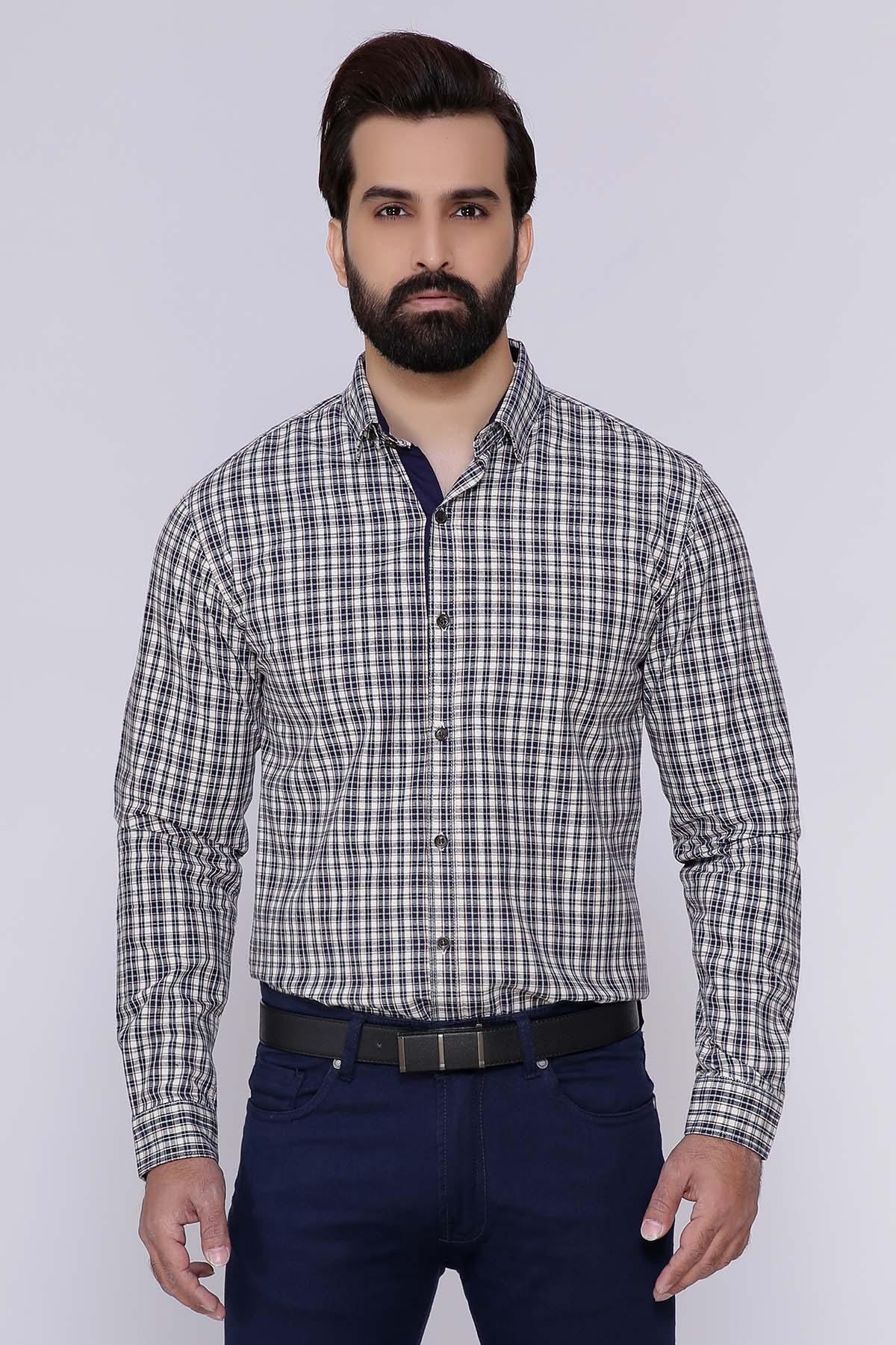 CASUAL SHIRTS FULL SLEEVE NAVY WHITE at Charcoal Clothing