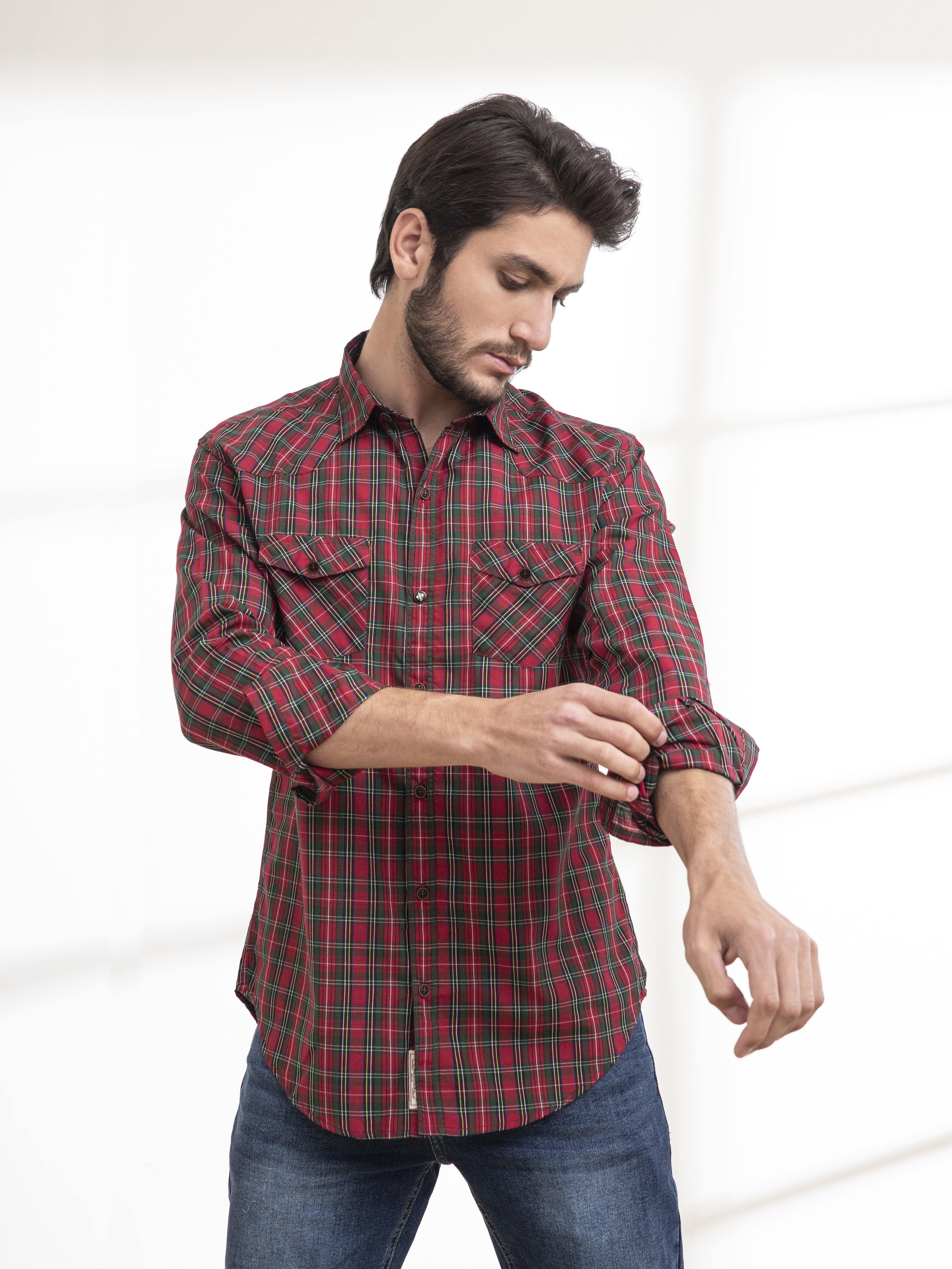 CASUAL SHIRTS FULL SLEEVE RED CHECK at Charcoal Clothing