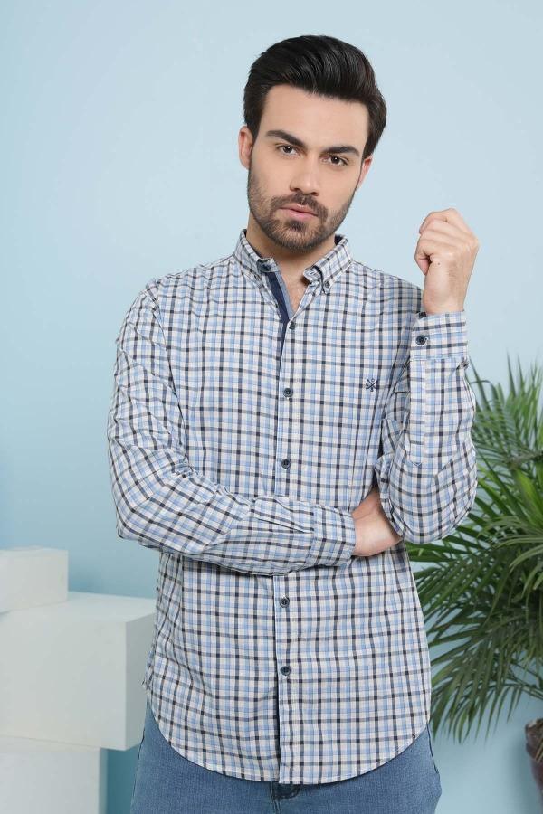 CASUAL SHIRTS FULL SLEEVE SLIM FIT BLUE GREY at Charcoal Clothing