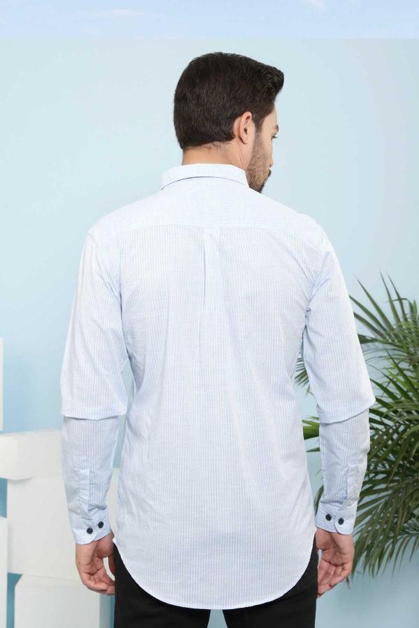 Slim fit full-sleeve casual shirt back view with yoke and buttoned cuffs