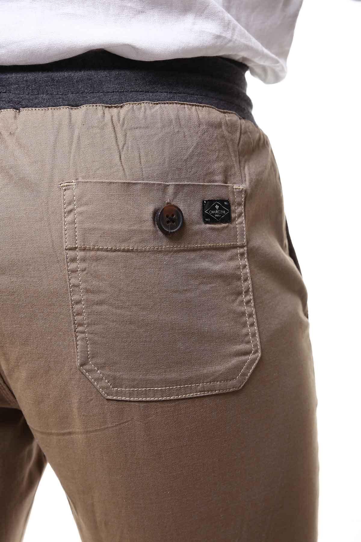 Khaki grey casual trouser with side pocket, coin pocket patch, and dark button