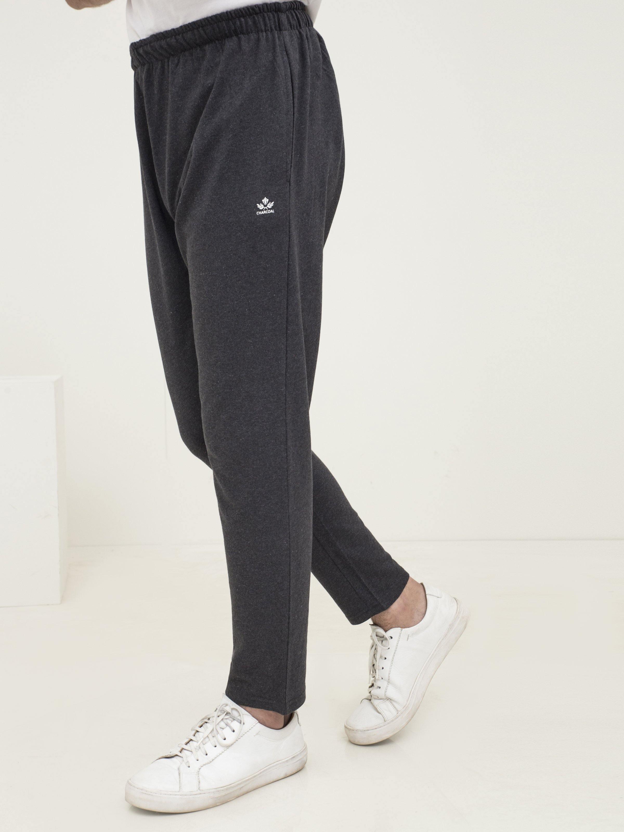 Charcoal melange knit sleep trousers, elastic waistband and tapered cuff