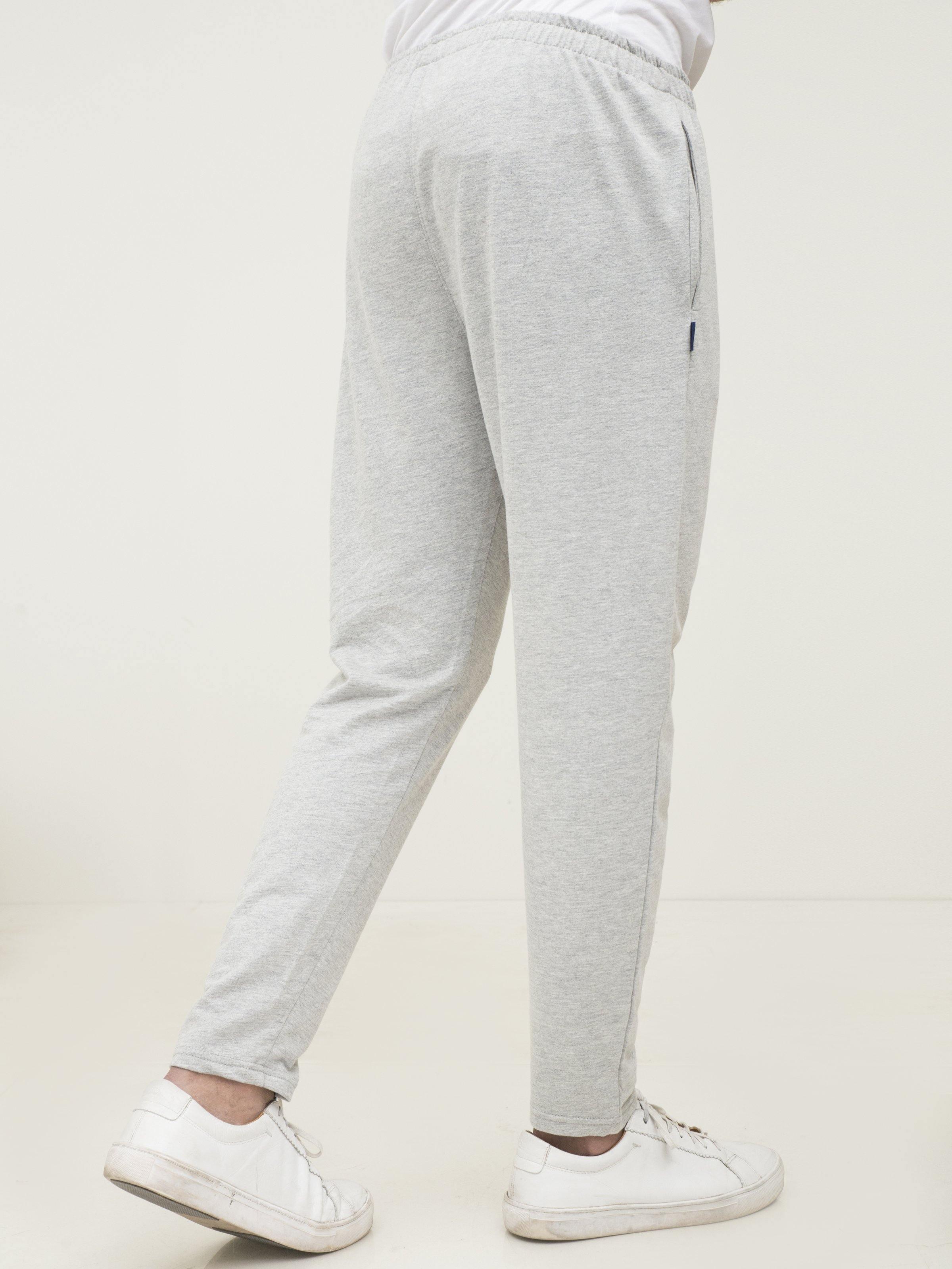 Grey melange knit sleep trousers in relaxed fit with elastic waistband