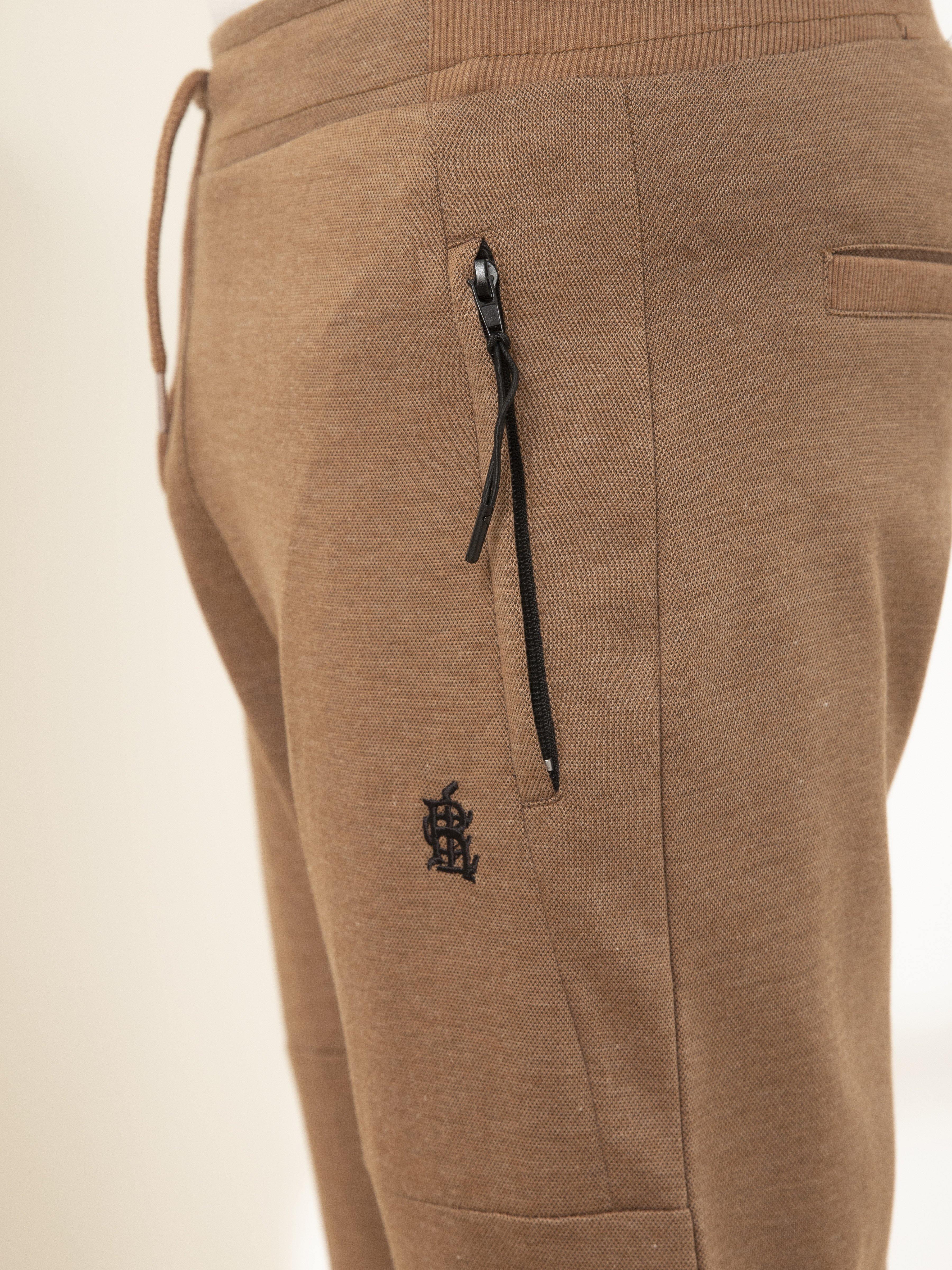 CASUAL TROUSER PIQUE INTERLOCK D KHAKI MELANGE at Charcoal Clothing