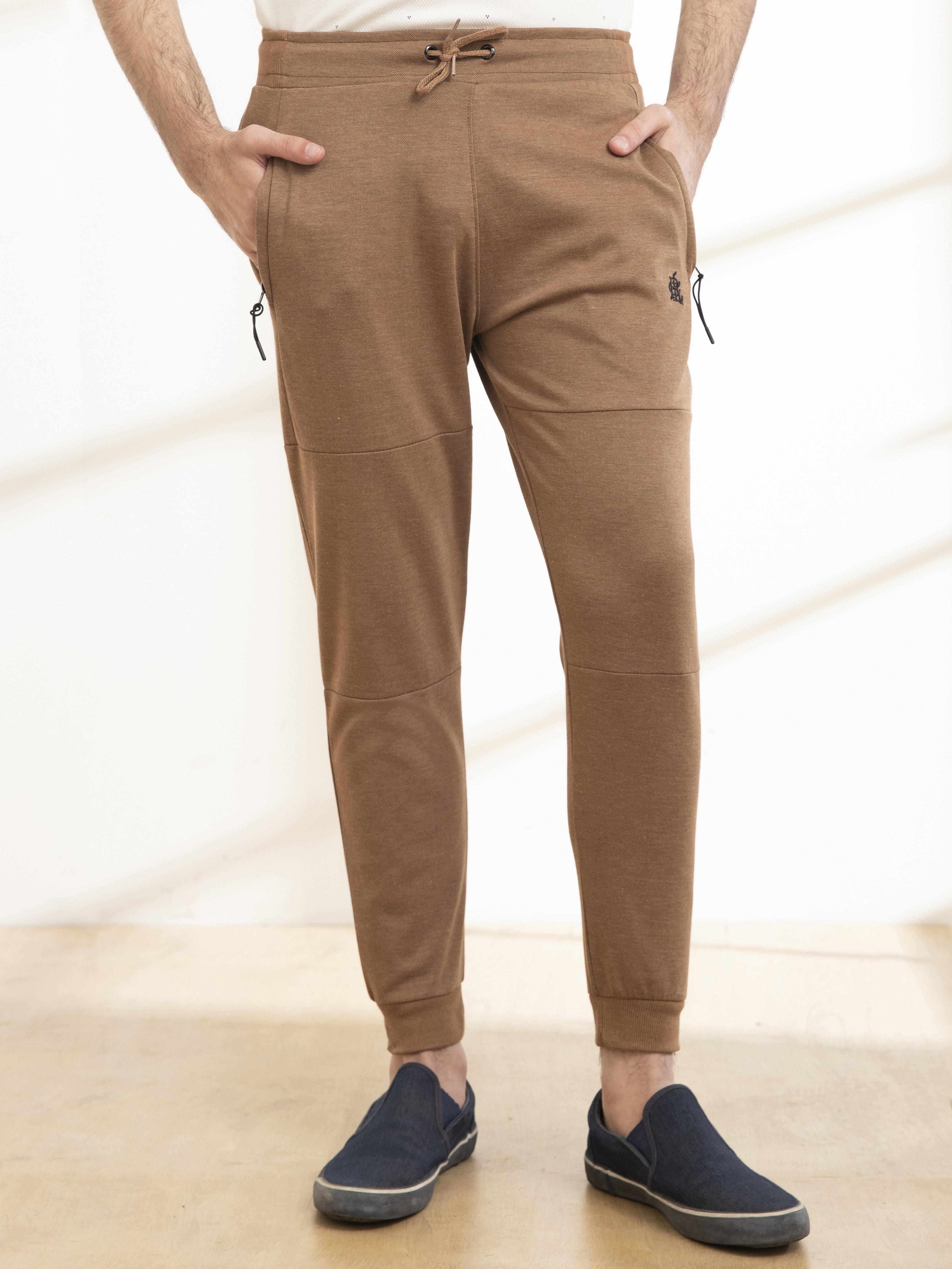 CASUAL TROUSER PIQUE INTERLOCK D KHAKI MELANGE at Charcoal Clothing