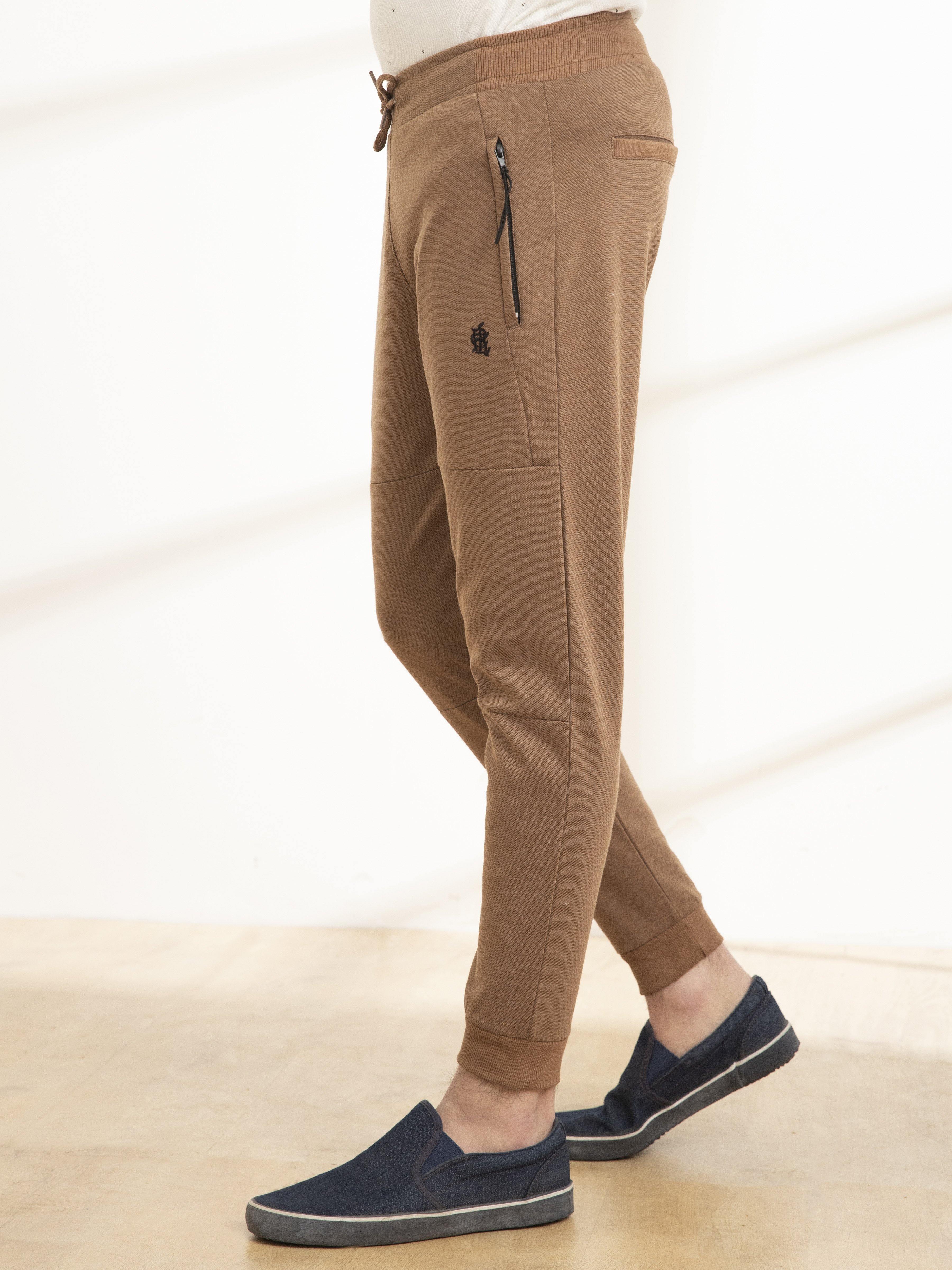 CASUAL TROUSER PIQUE INTERLOCK D KHAKI MELANGE at Charcoal Clothing