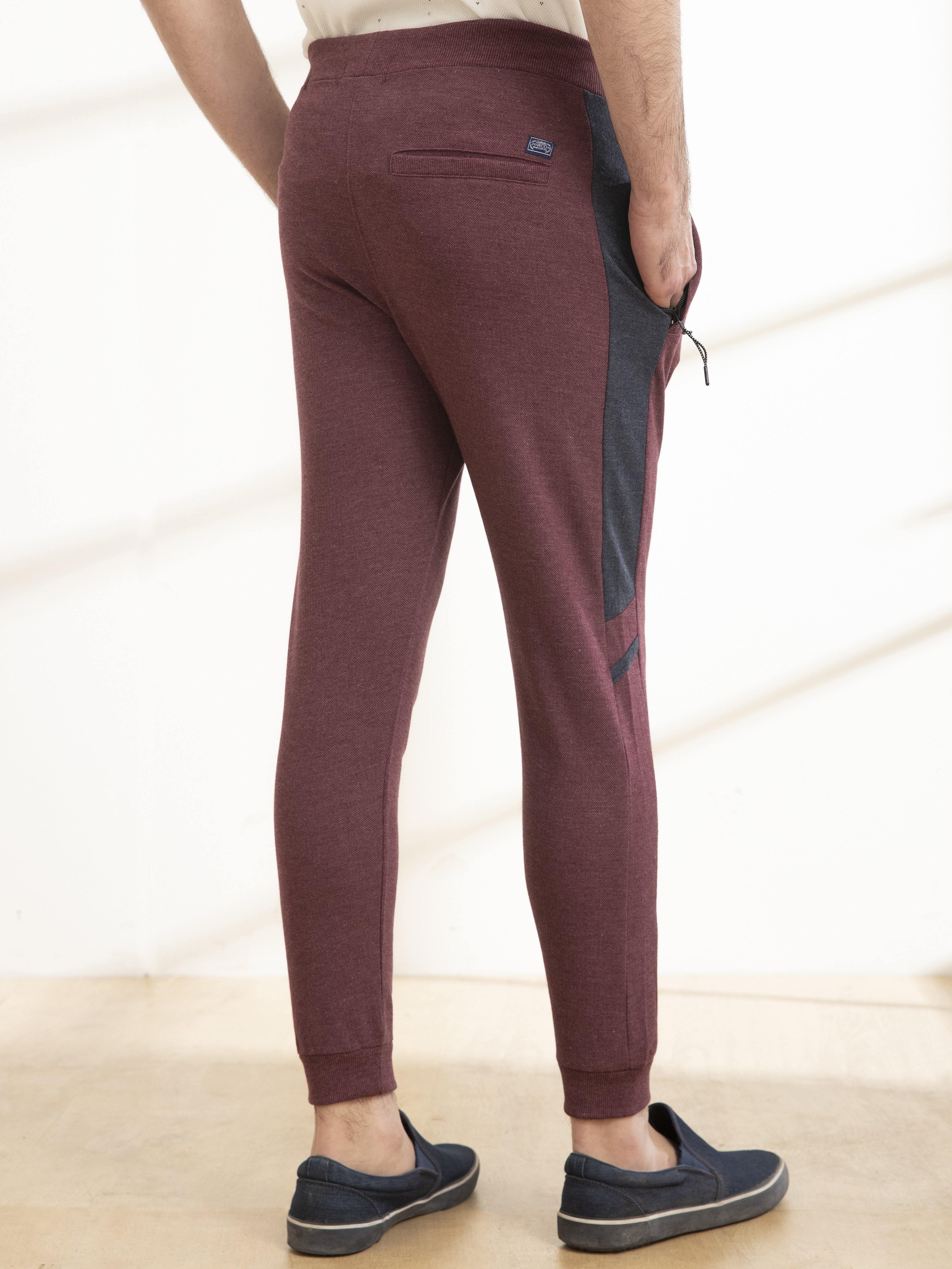 CASUAL TROUSER PIQUE TERRY MAROON MELANGE at Charcoal Clothing