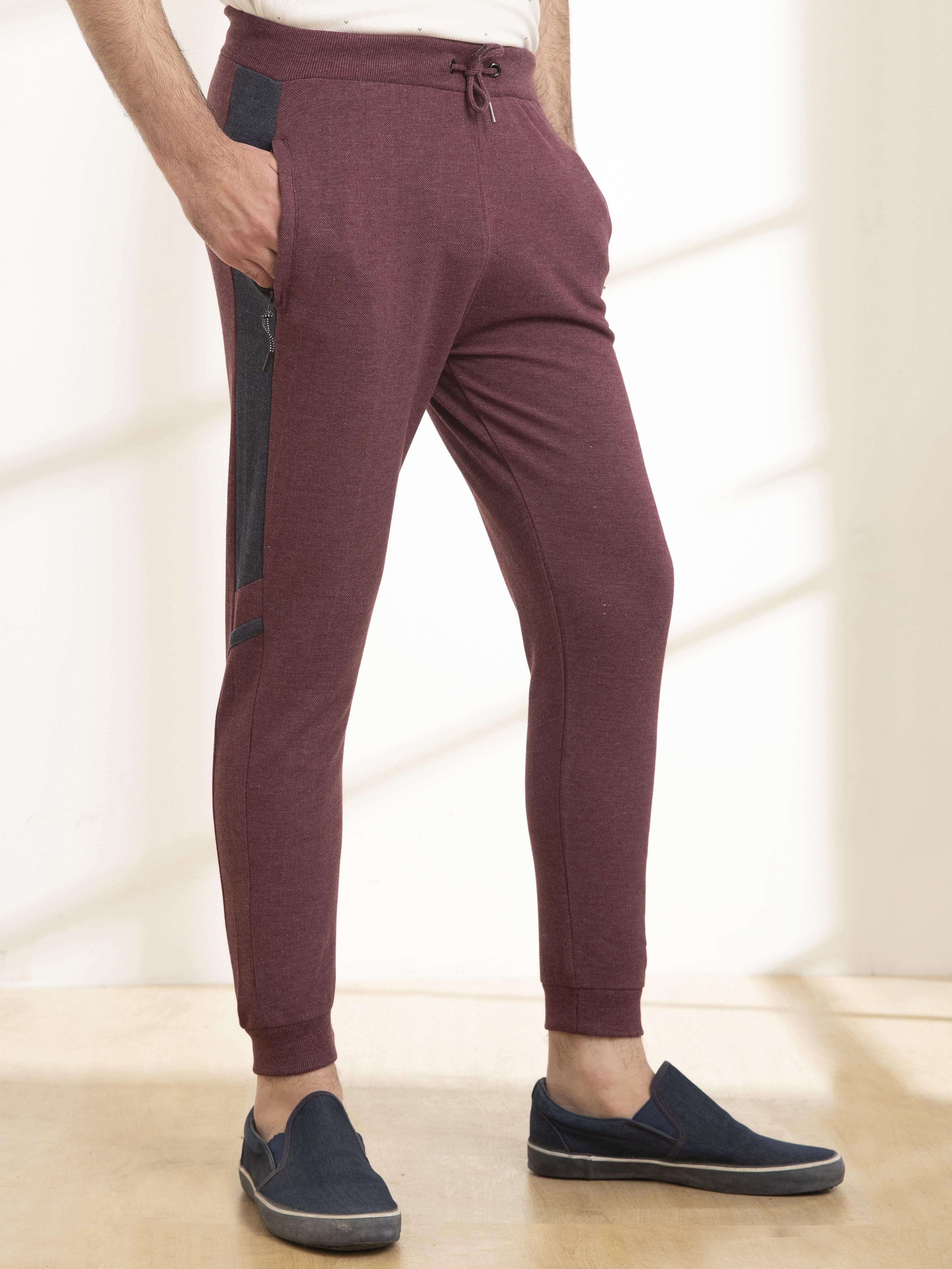 CASUAL TROUSER PIQUE TERRY MAROON MELANGE at Charcoal Clothing