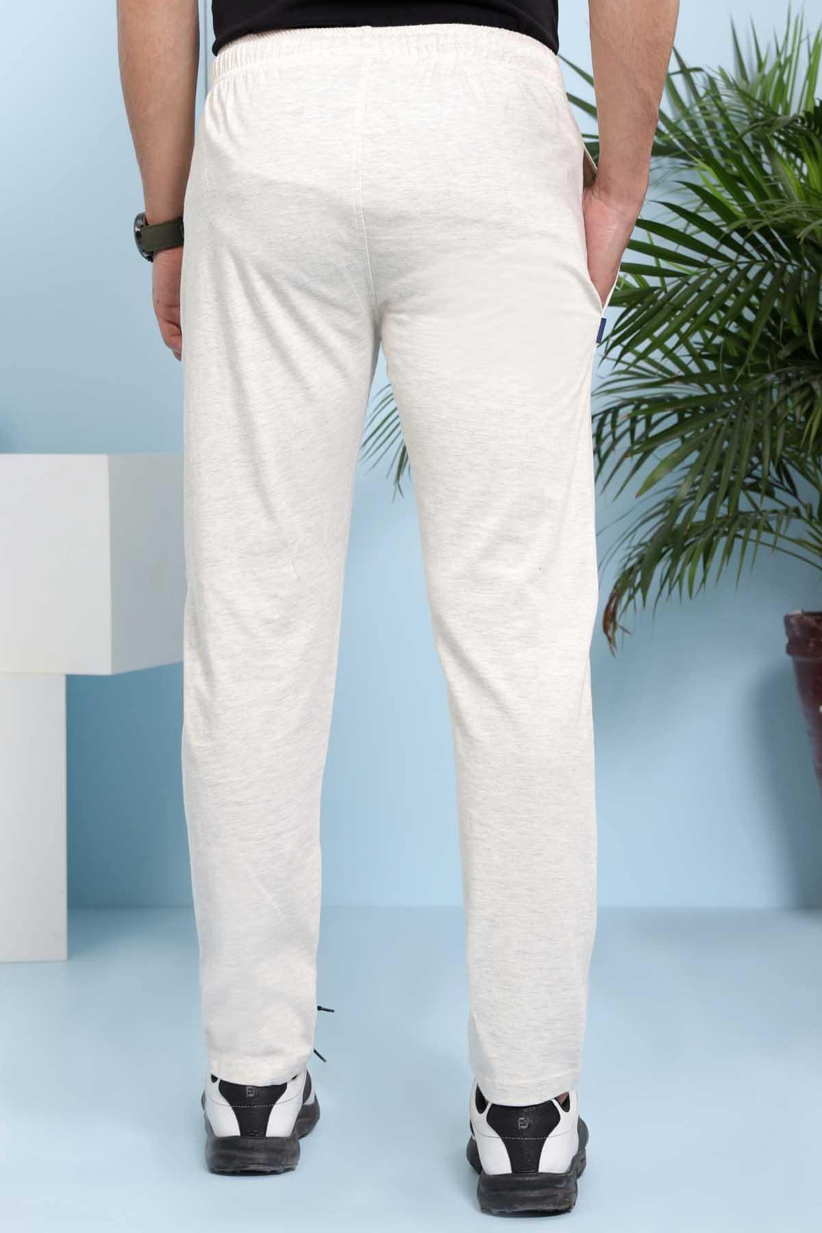 Oatmeal sleepwear trousers, relaxed straight legs, elastic back waistband