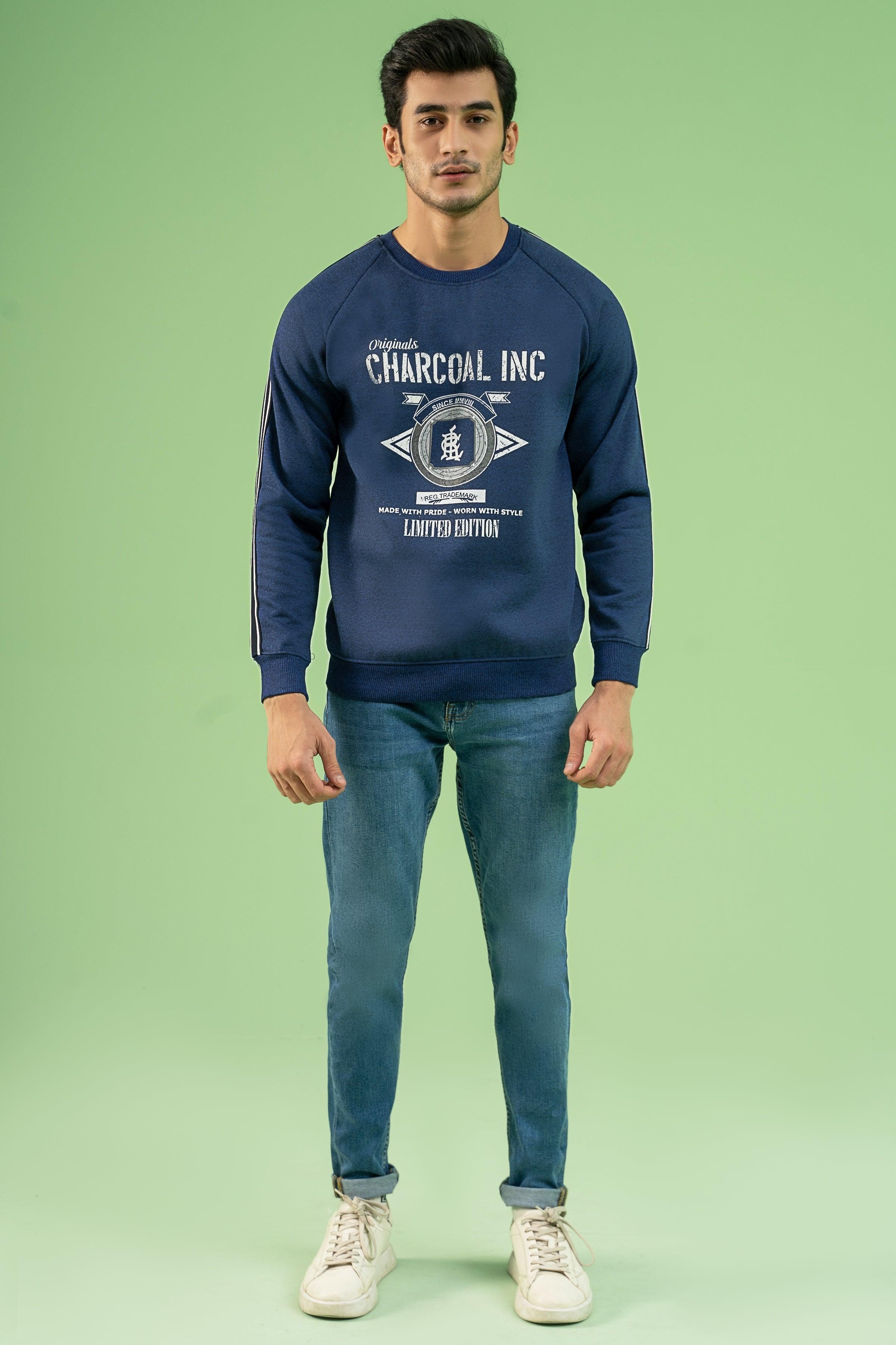 CHAIN YARN FLEECE SWEAT SHIRT INDIGO BLUE at Charcoal Clothing