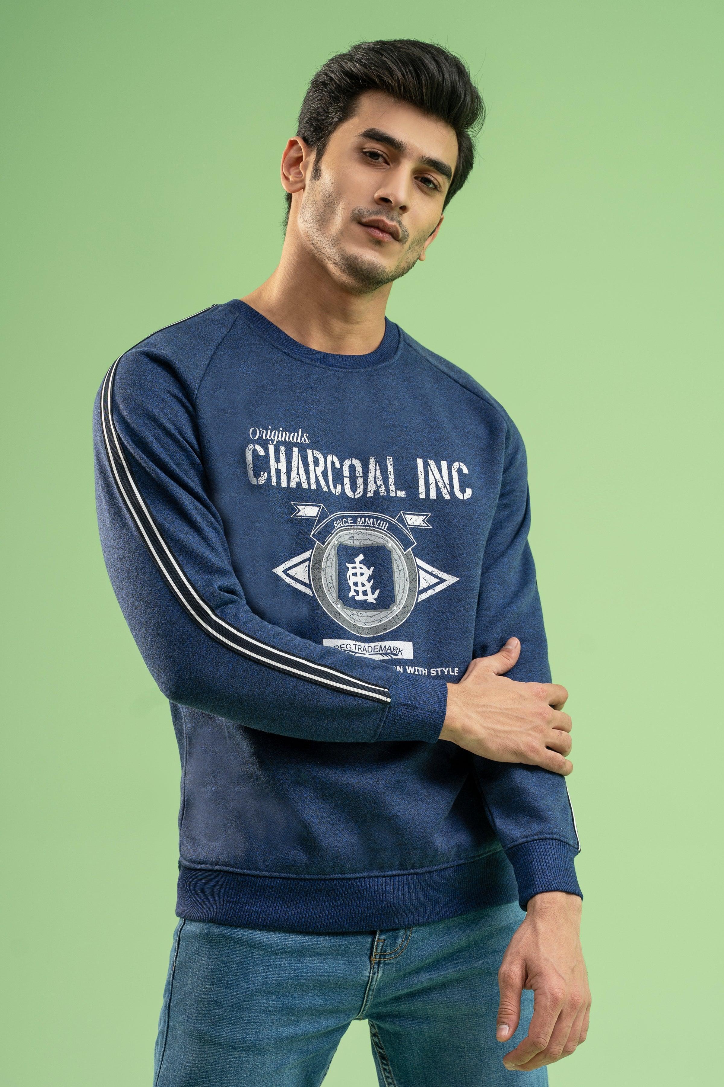 CHAIN YARN FLEECE SWEAT SHIRT INDIGO BLUE at Charcoal Clothing