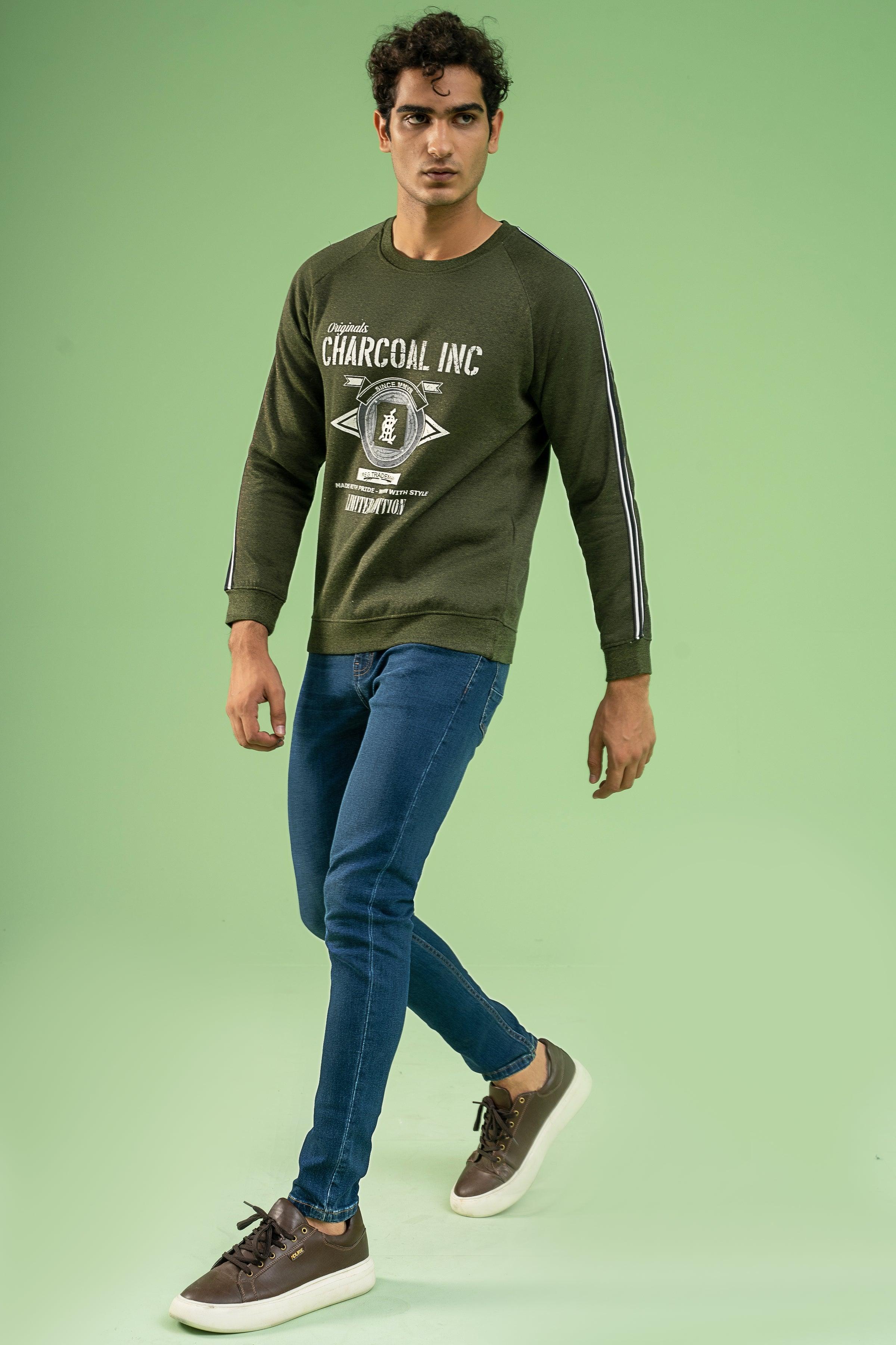 CHAIN YARN FLEECE SWEAT SHIRT OLIVE at Charcoal Clothing