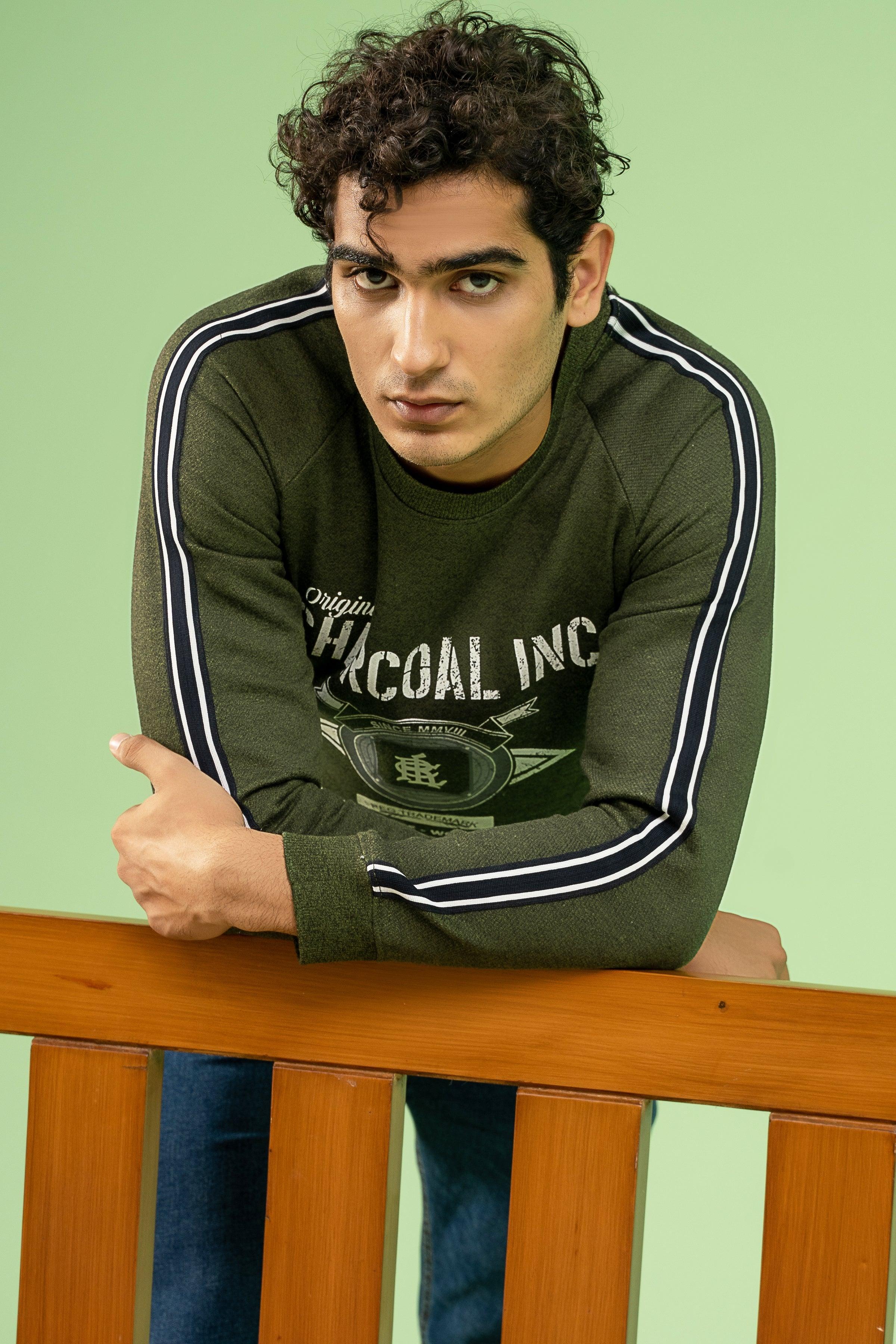 CHAIN YARN FLEECE SWEAT SHIRT OLIVE at Charcoal Clothing