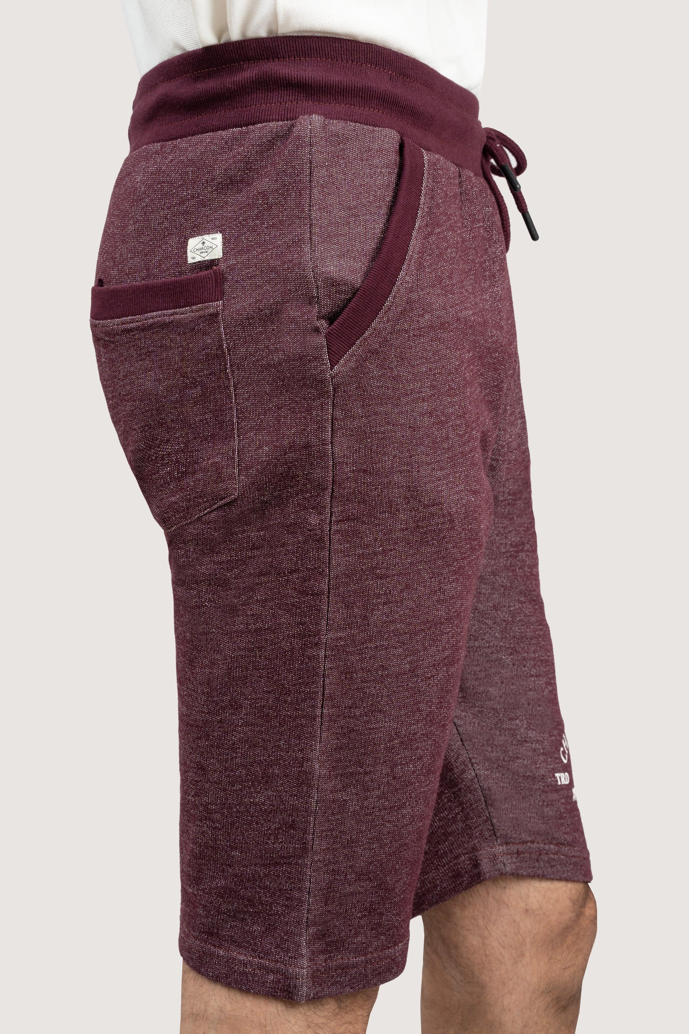 CHAIN YARN REGULAR FIT MAROON MELANGE SHORTS at Charcoal Clothing