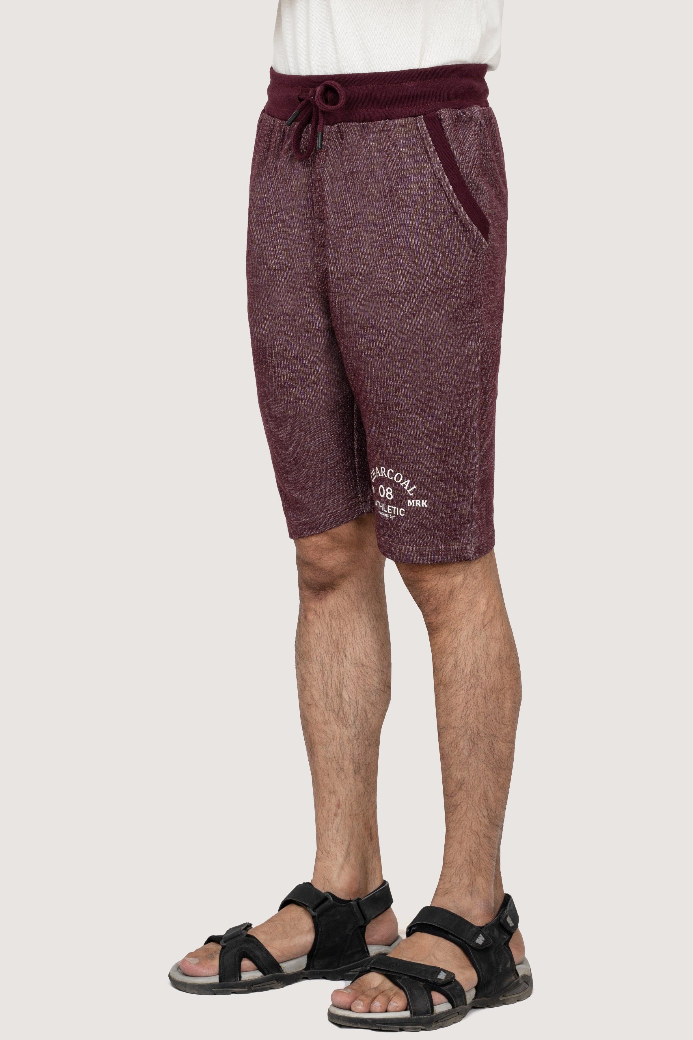 CHAIN YARN REGULAR FIT MAROON MELANGE SHORTS at Charcoal Clothing