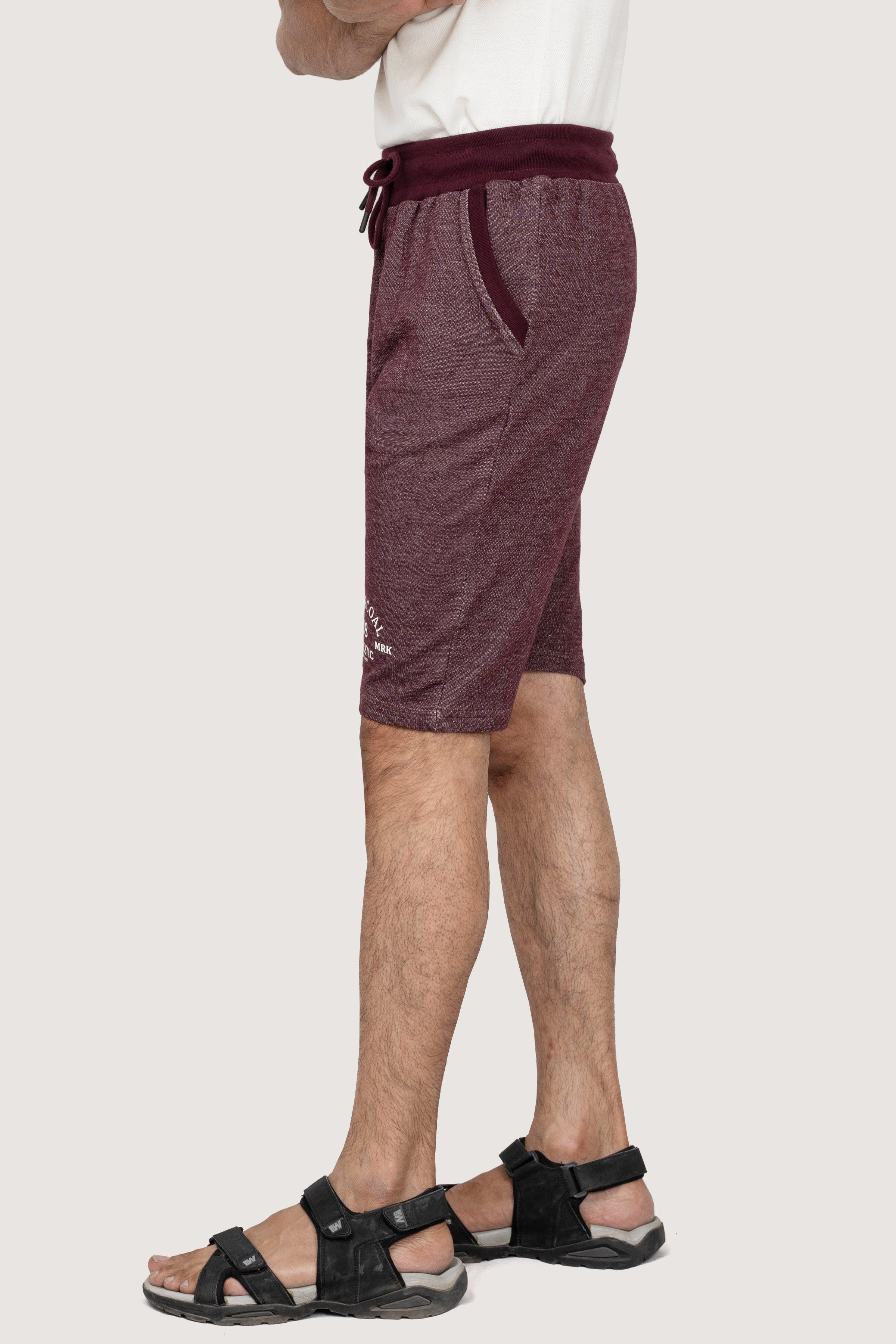 CHAIN YARN REGULAR FIT MAROON MELANGE SHORTS at Charcoal Clothing
