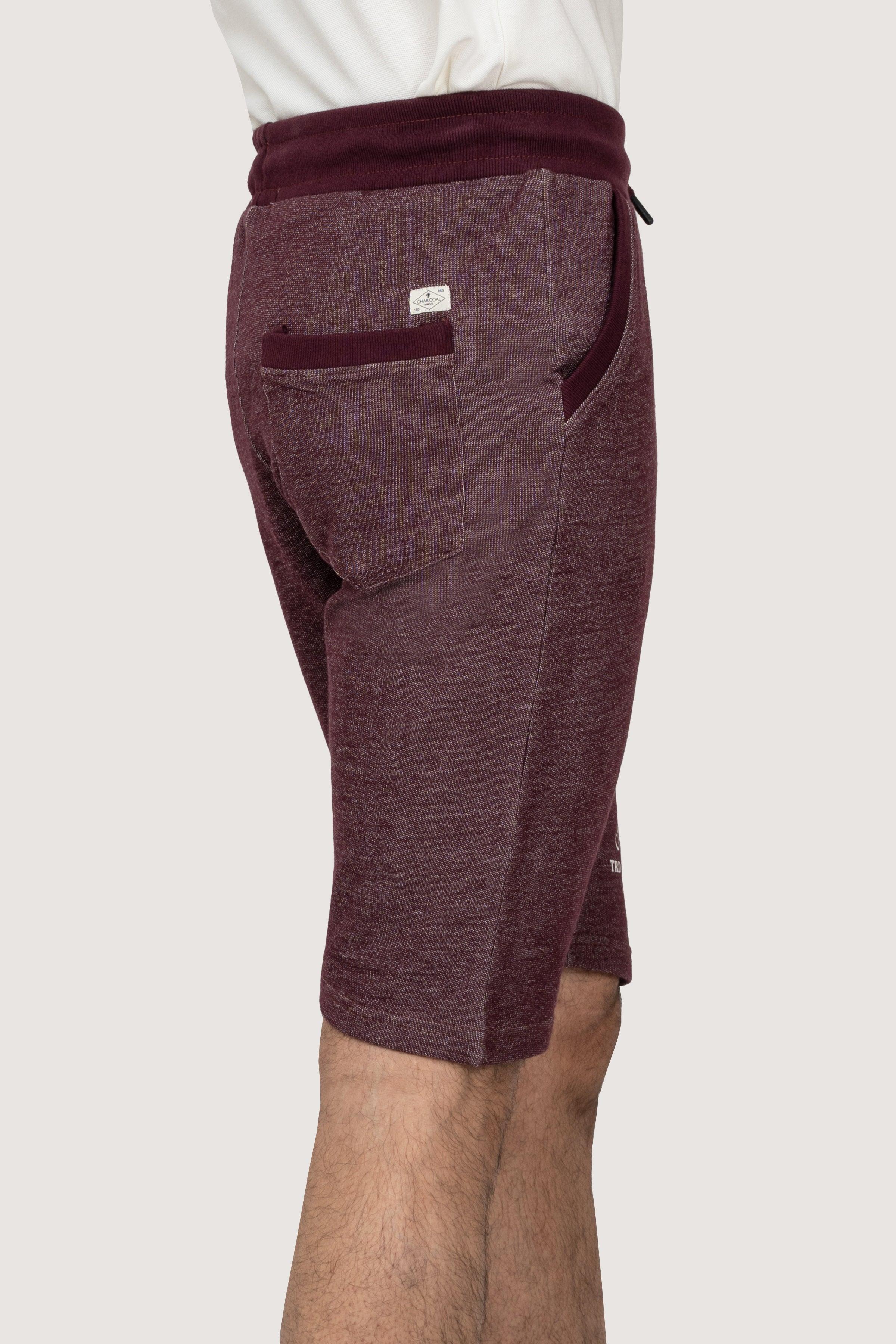 CHAIN YARN REGULAR FIT MAROON MELANGE SHORTS at Charcoal Clothing