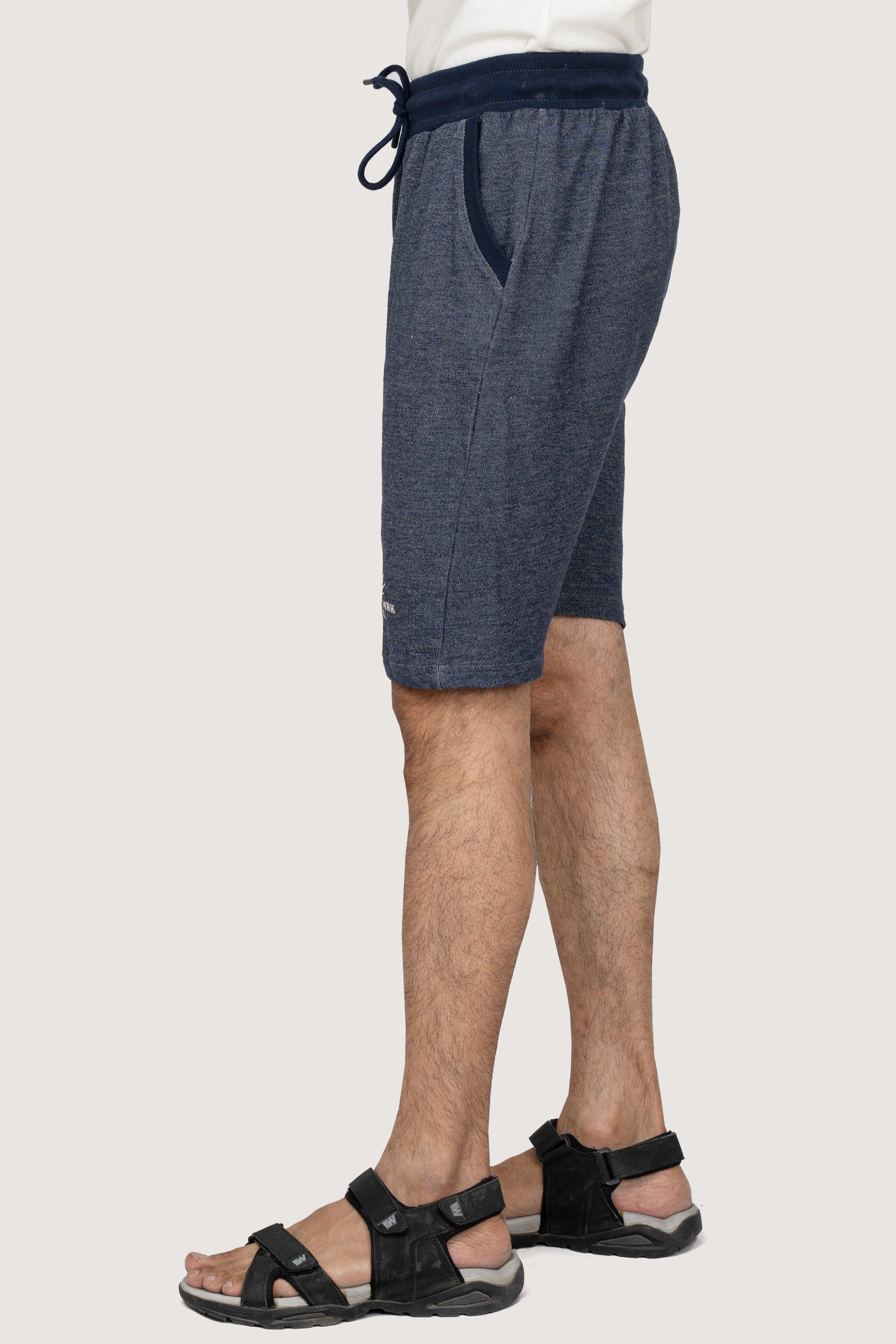 CHAIN YARN REGULAR FIT NAVY MELANGE SHORTS at Charcoal Clothing