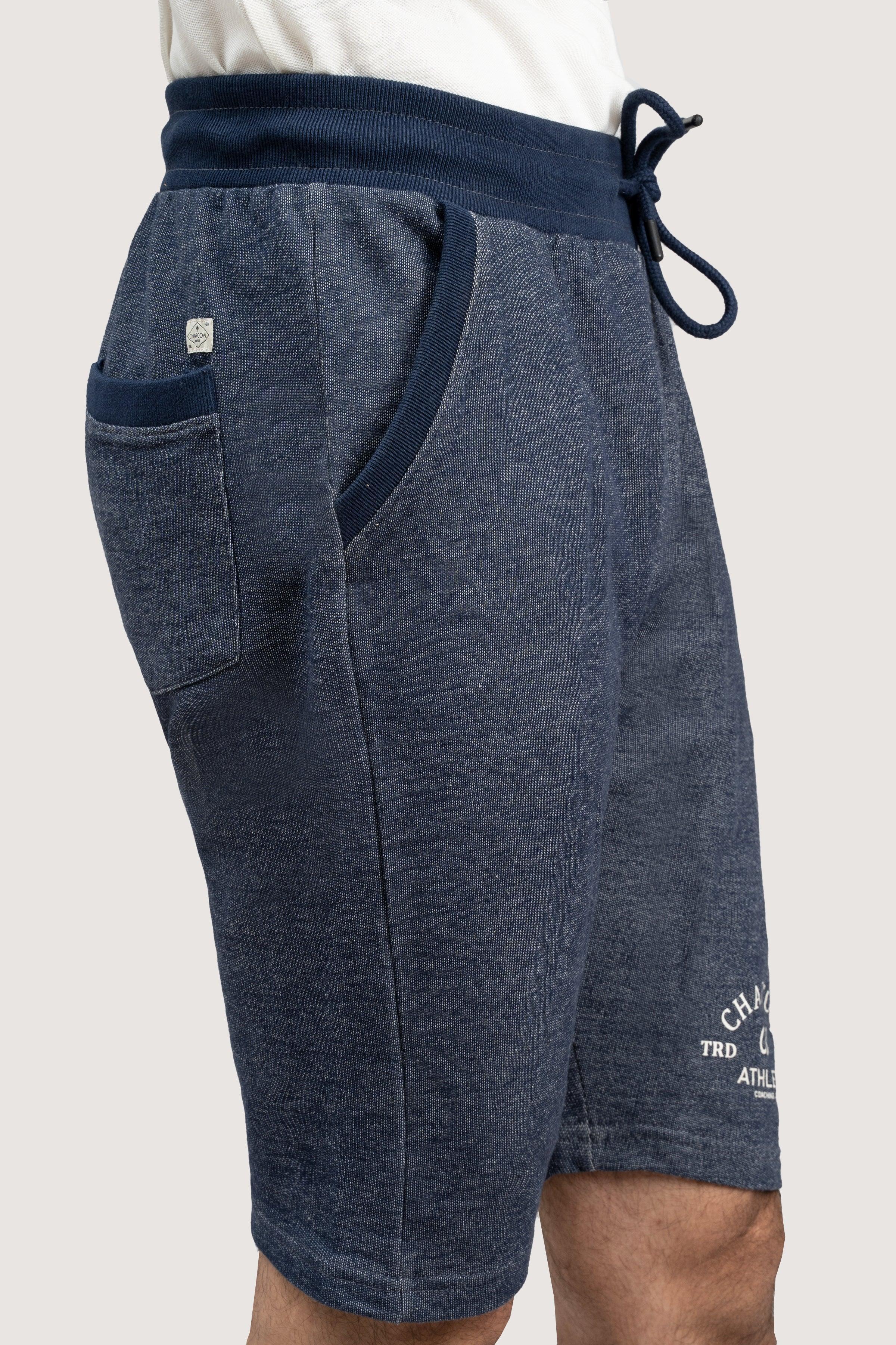 CHAIN YARN REGULAR FIT NAVY MELANGE SHORTS at Charcoal Clothing