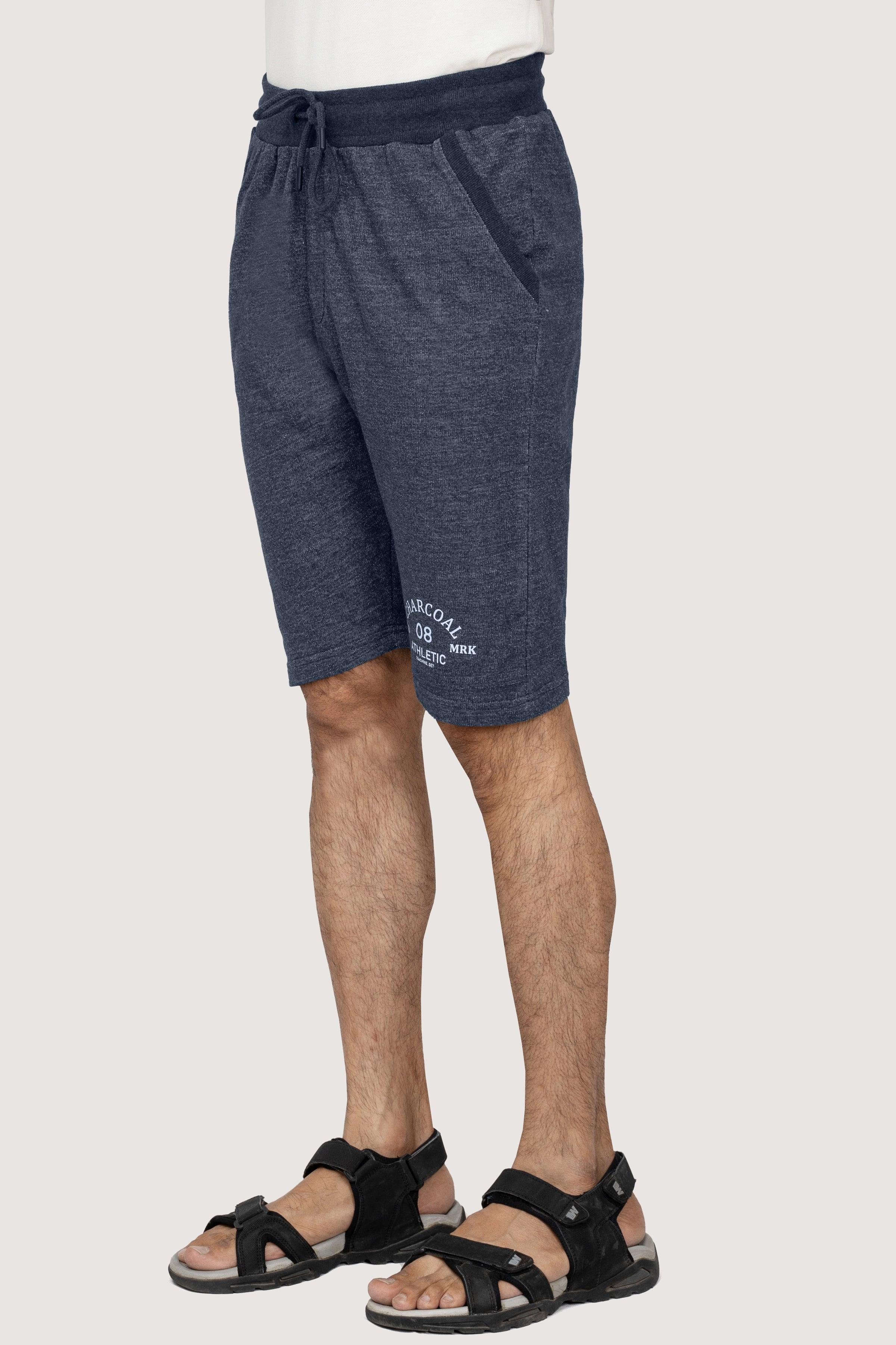 CHAIN YARN REGULAR FIT NAVY MELANGE SHORTS at Charcoal Clothing