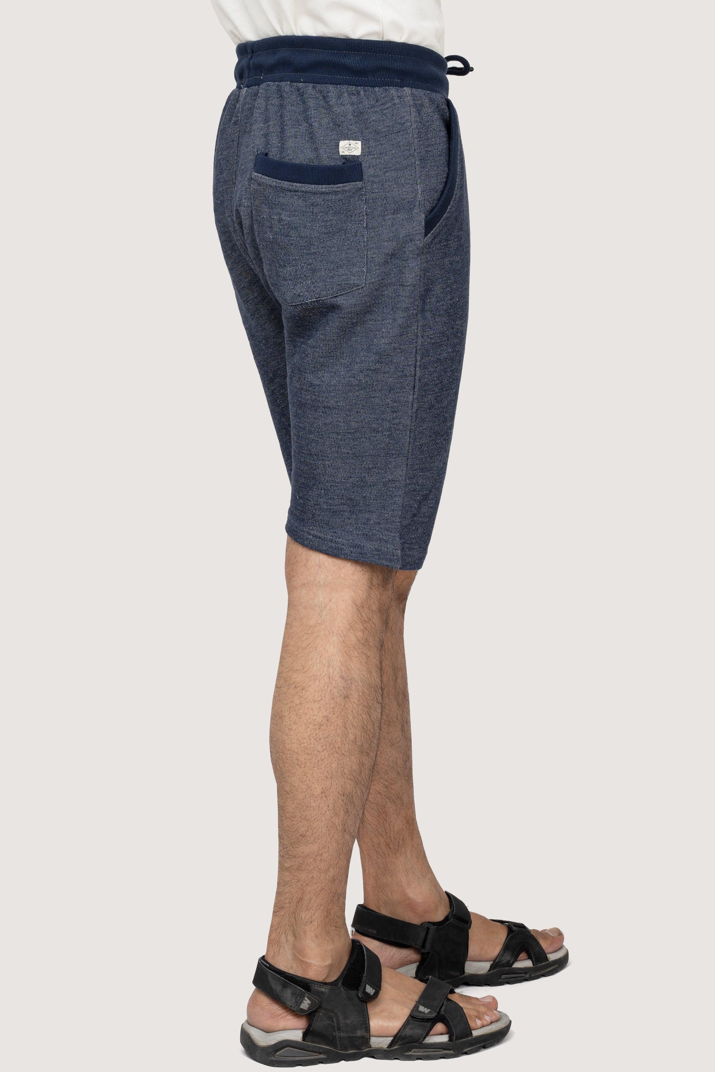 CHAIN YARN REGULAR FIT NAVY MELANGE SHORTS at Charcoal Clothing