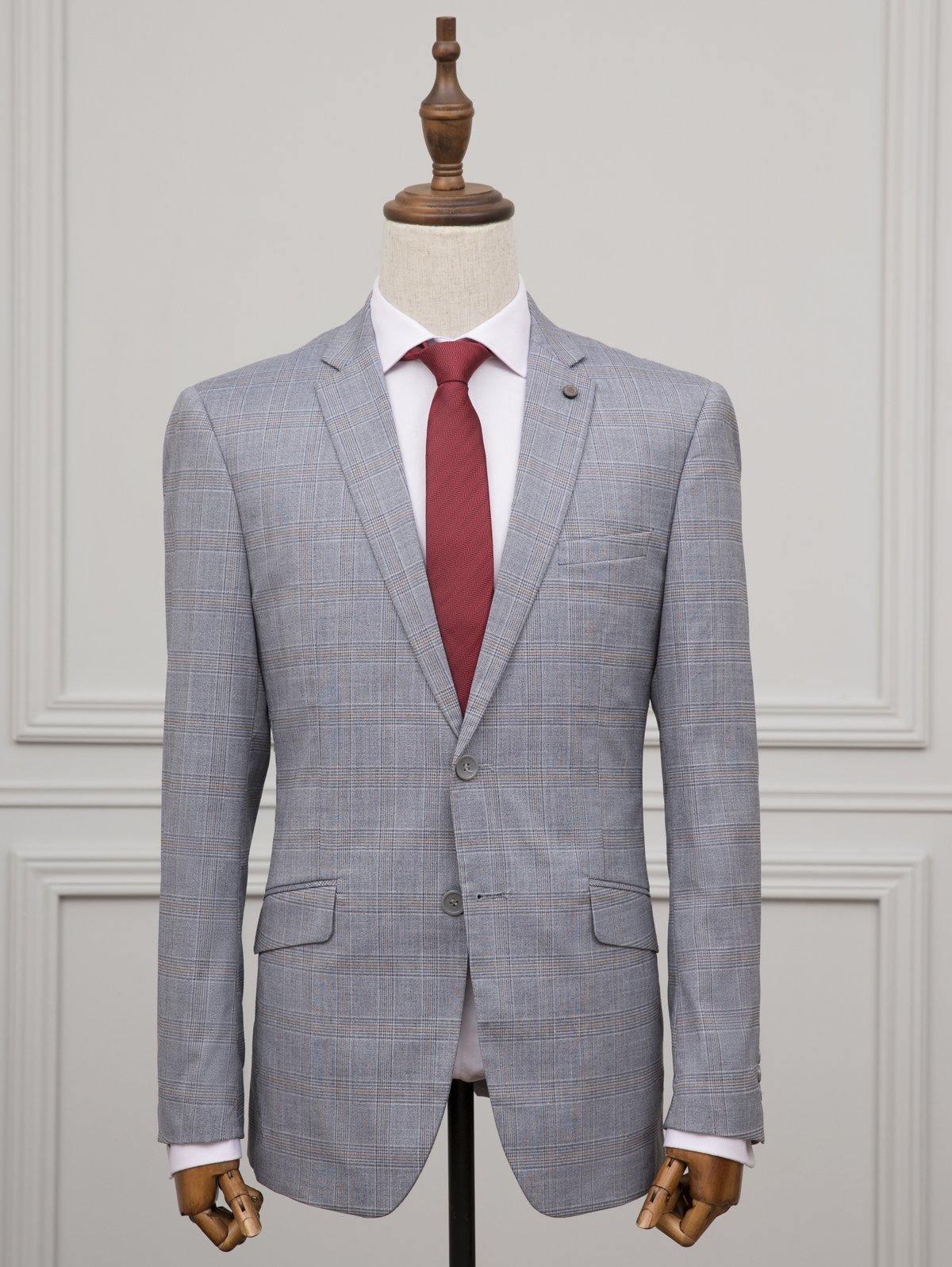 CHECK SUIT 2 BUTTON BLUE GREY at Charcoal Clothing