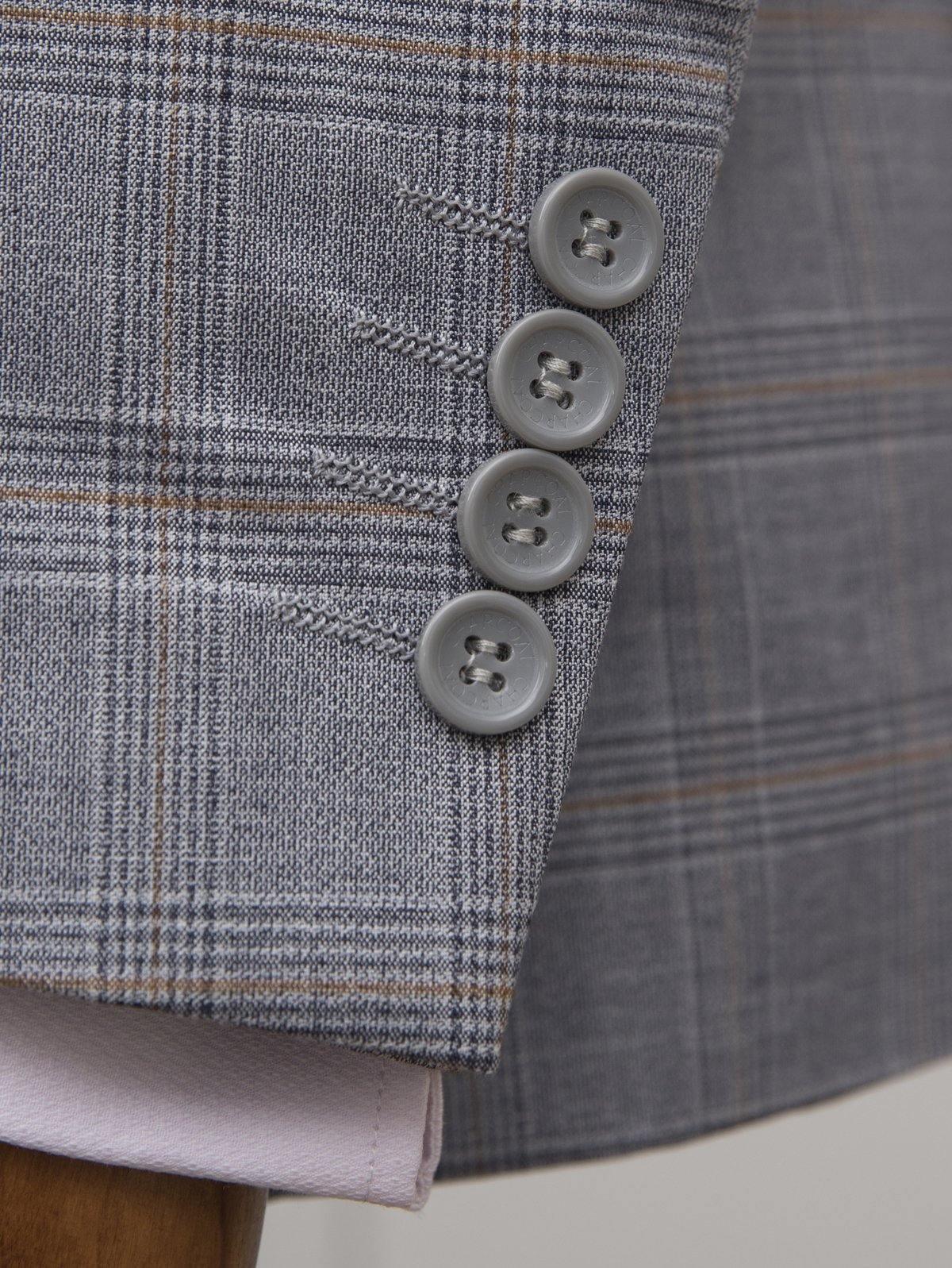 CHECK SUIT 2 BUTTON BLUE GREY at Charcoal Clothing