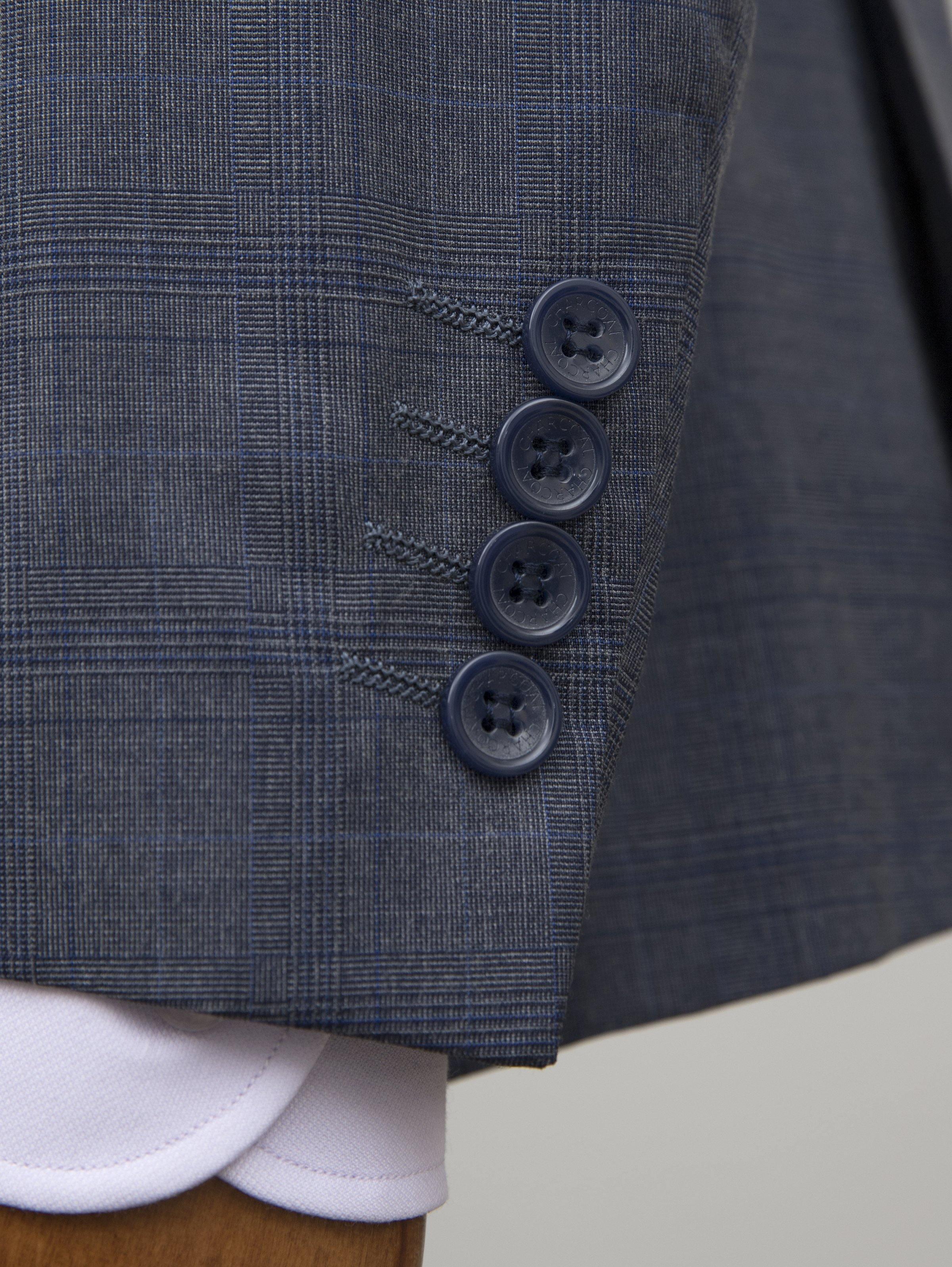CHECK SUIT 2 BUTTON BLUE GREY at Charcoal Clothing