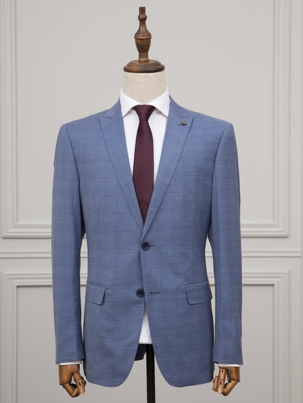 CHECK SUIT 2 BUTTON BLUE at Charcoal Clothing