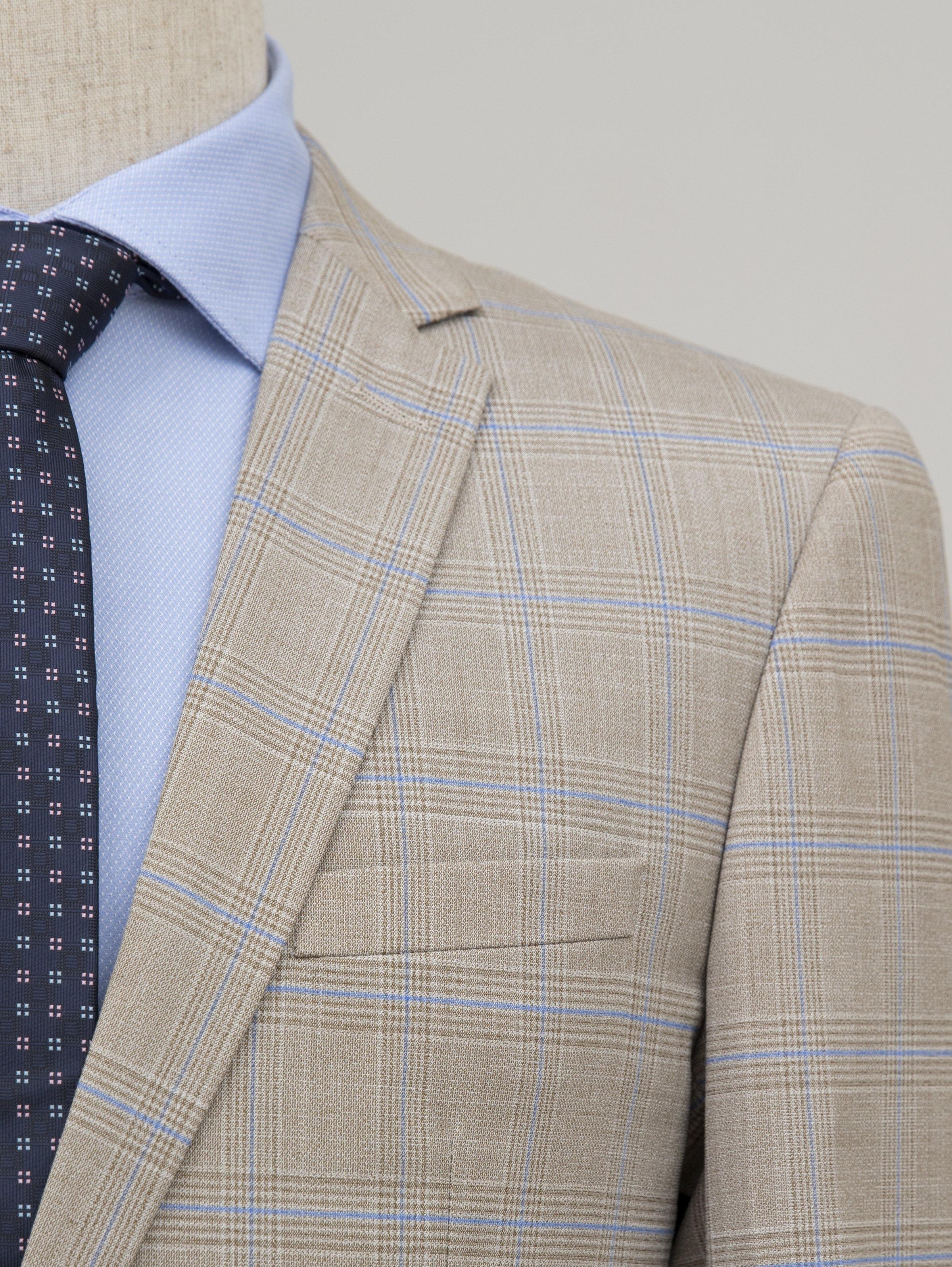 CHECK SUIT 2 BUTTON LIGHT BROWN CHECK at Charcoal Clothing