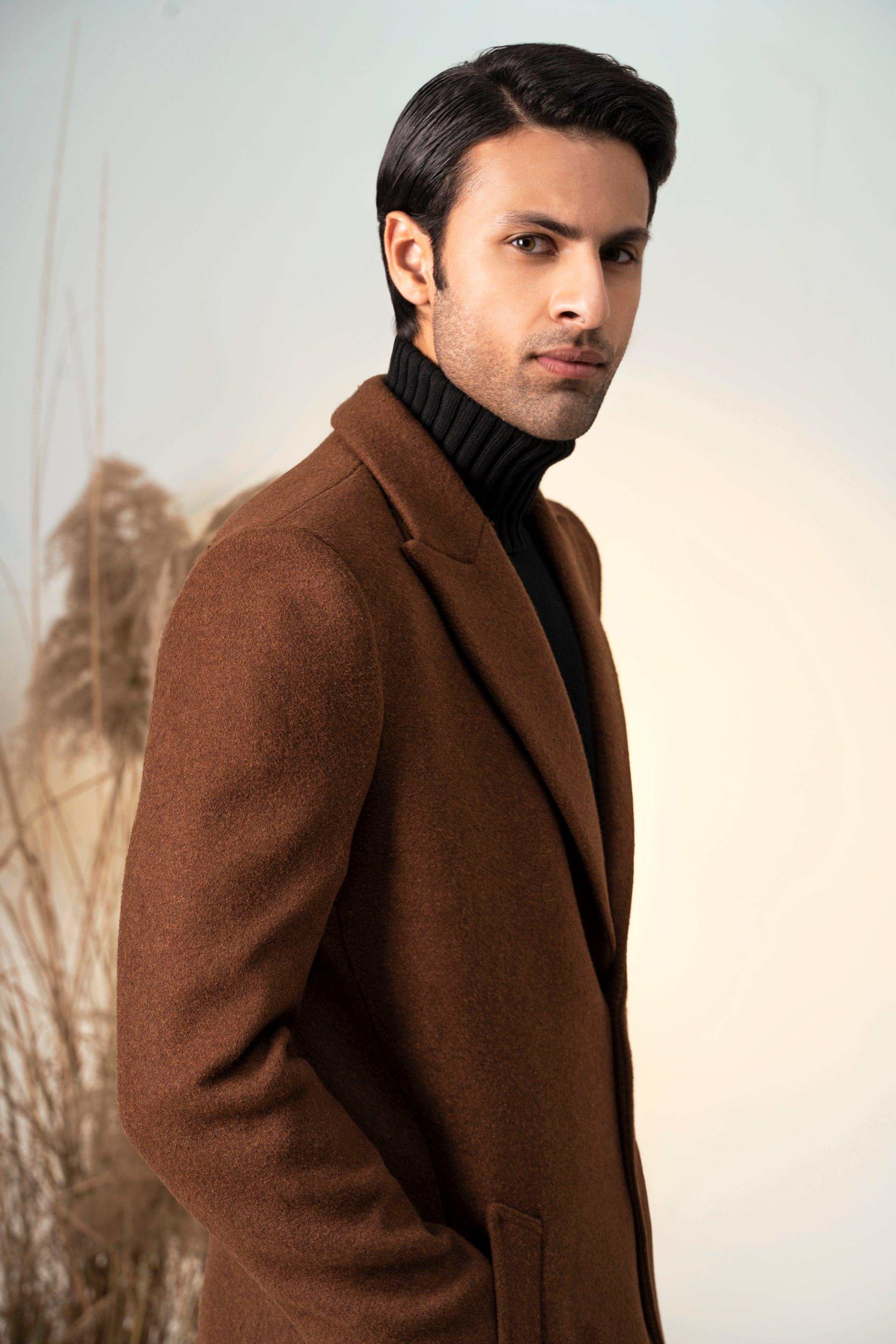 CLASSIC SINGLE BREAST COAT DARK BROWN at Charcoal Clothing