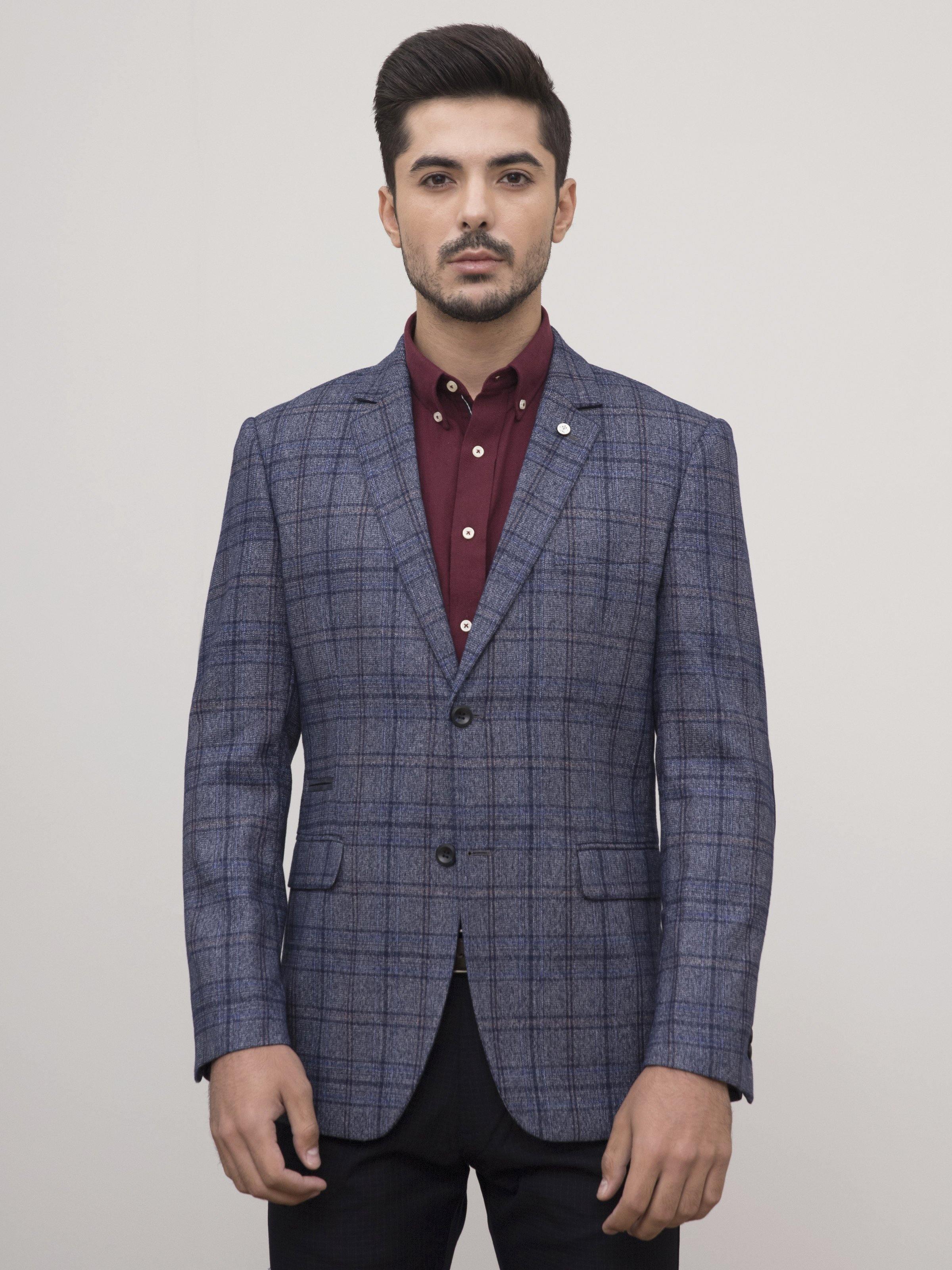 COAT 2 BUTTON SLIM FIT BLUE GREY at Charcoal Clothing