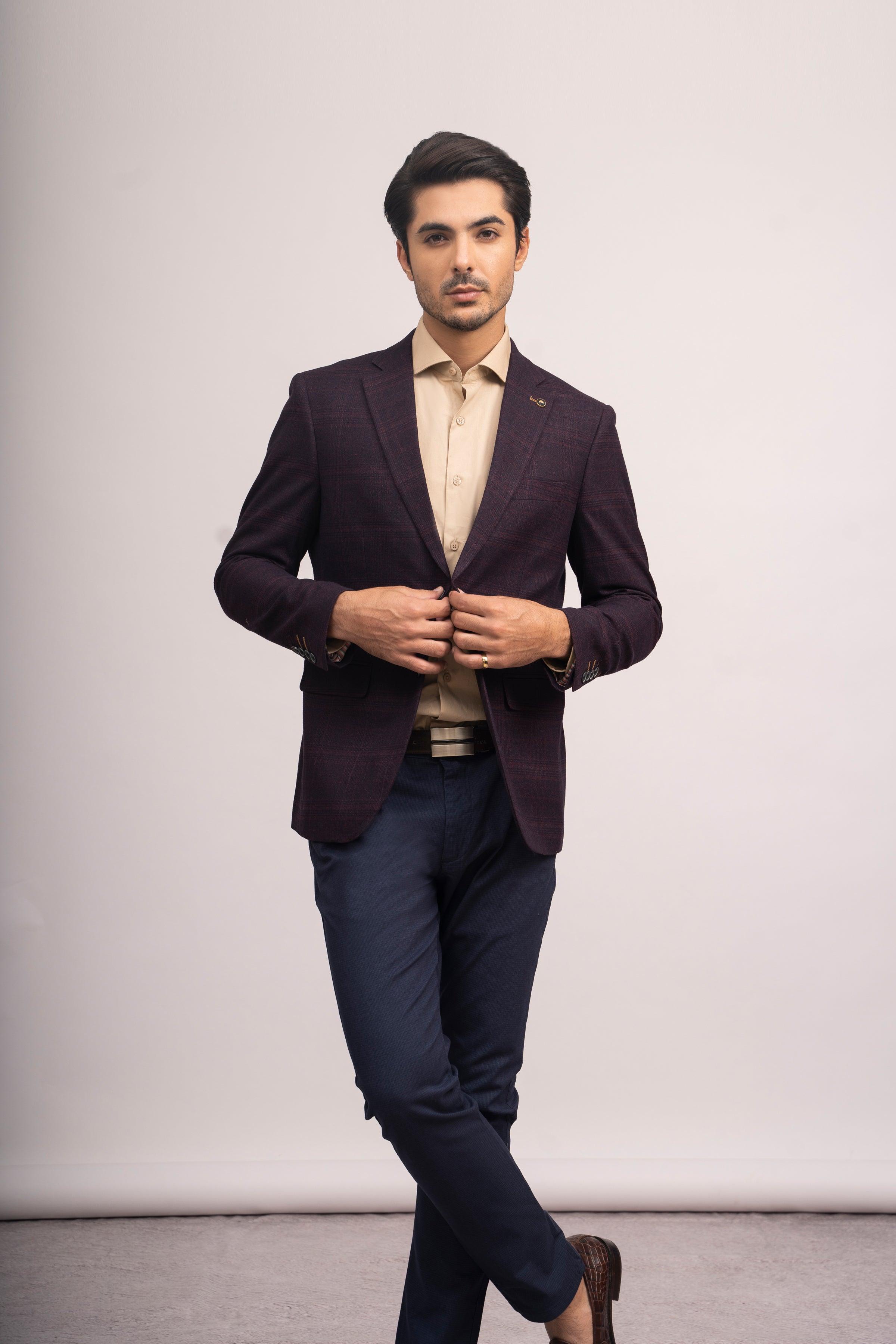 COAT SLIM FIT MAROON BLACK at Charcoal Clothing