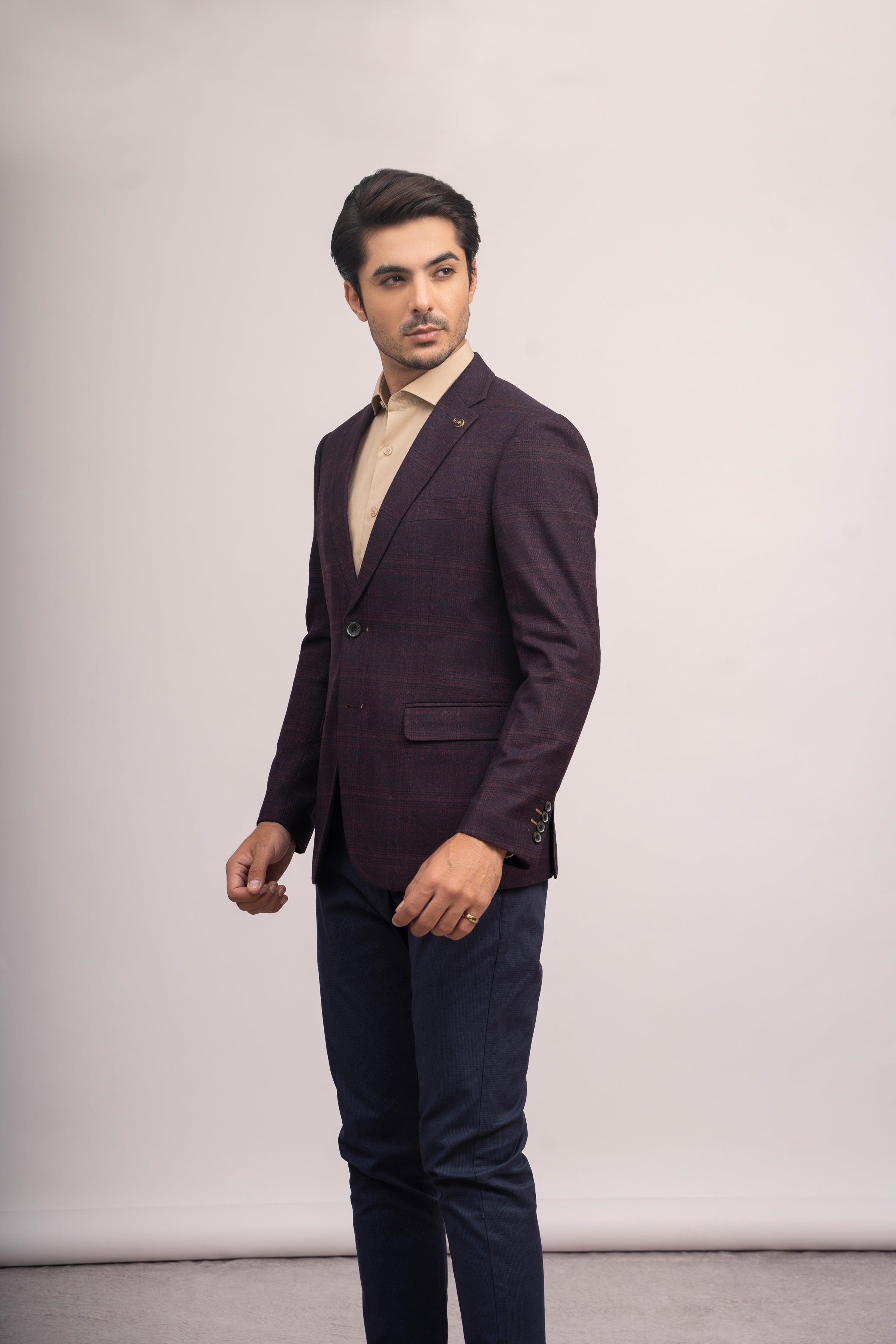 COAT SLIM FIT MAROON BLACK at Charcoal Clothing