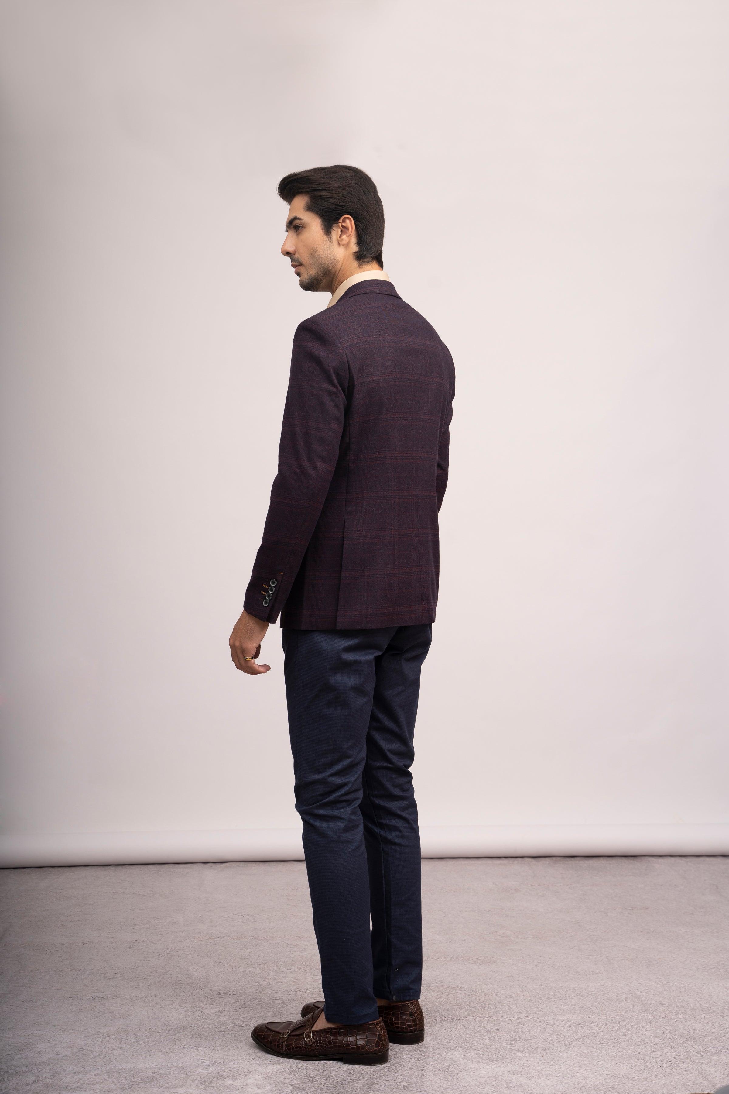 COAT SLIM FIT MAROON BLACK at Charcoal Clothing