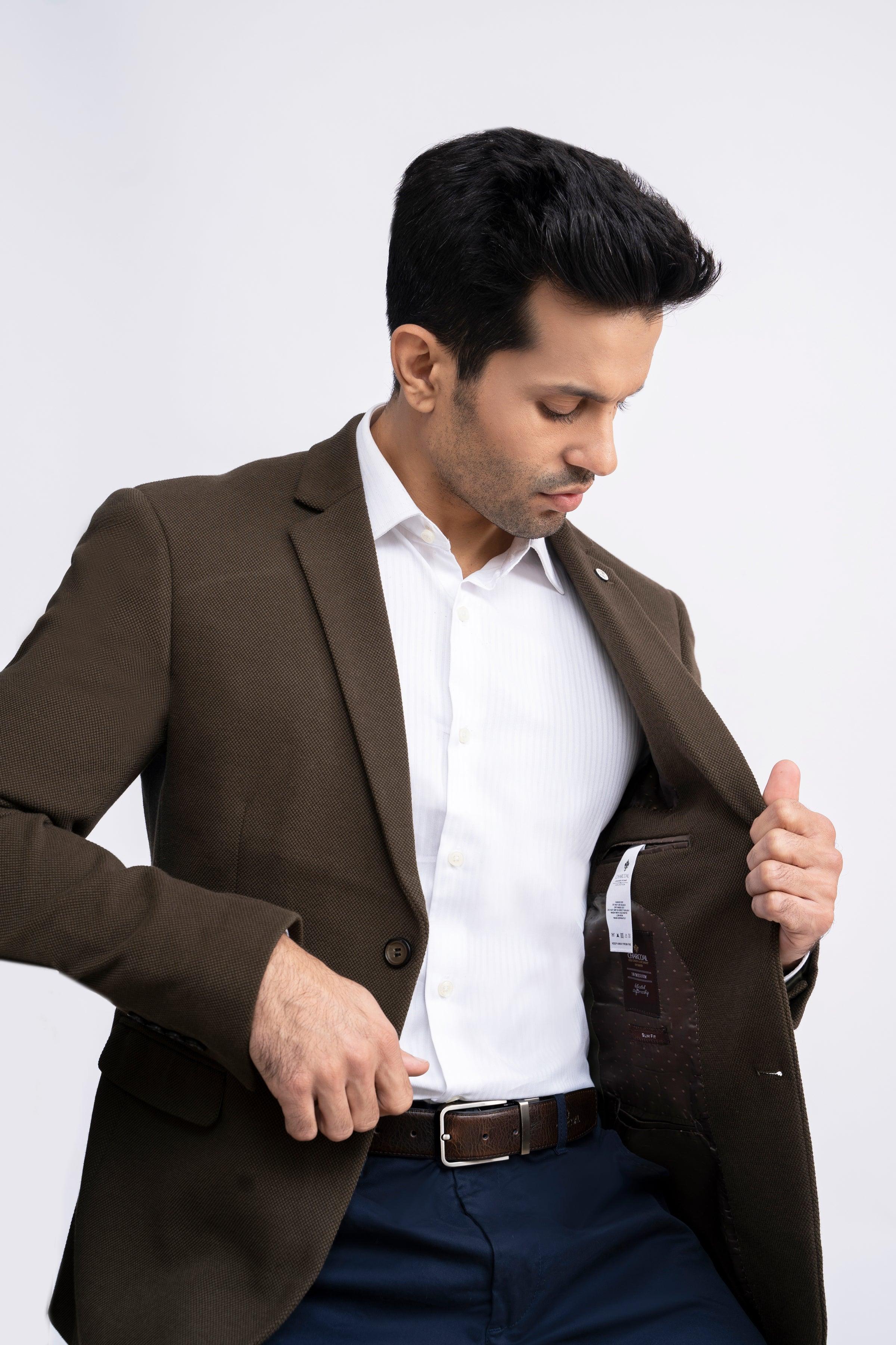 COAT SLIM FIT OLIVE at Charcoal Clothing