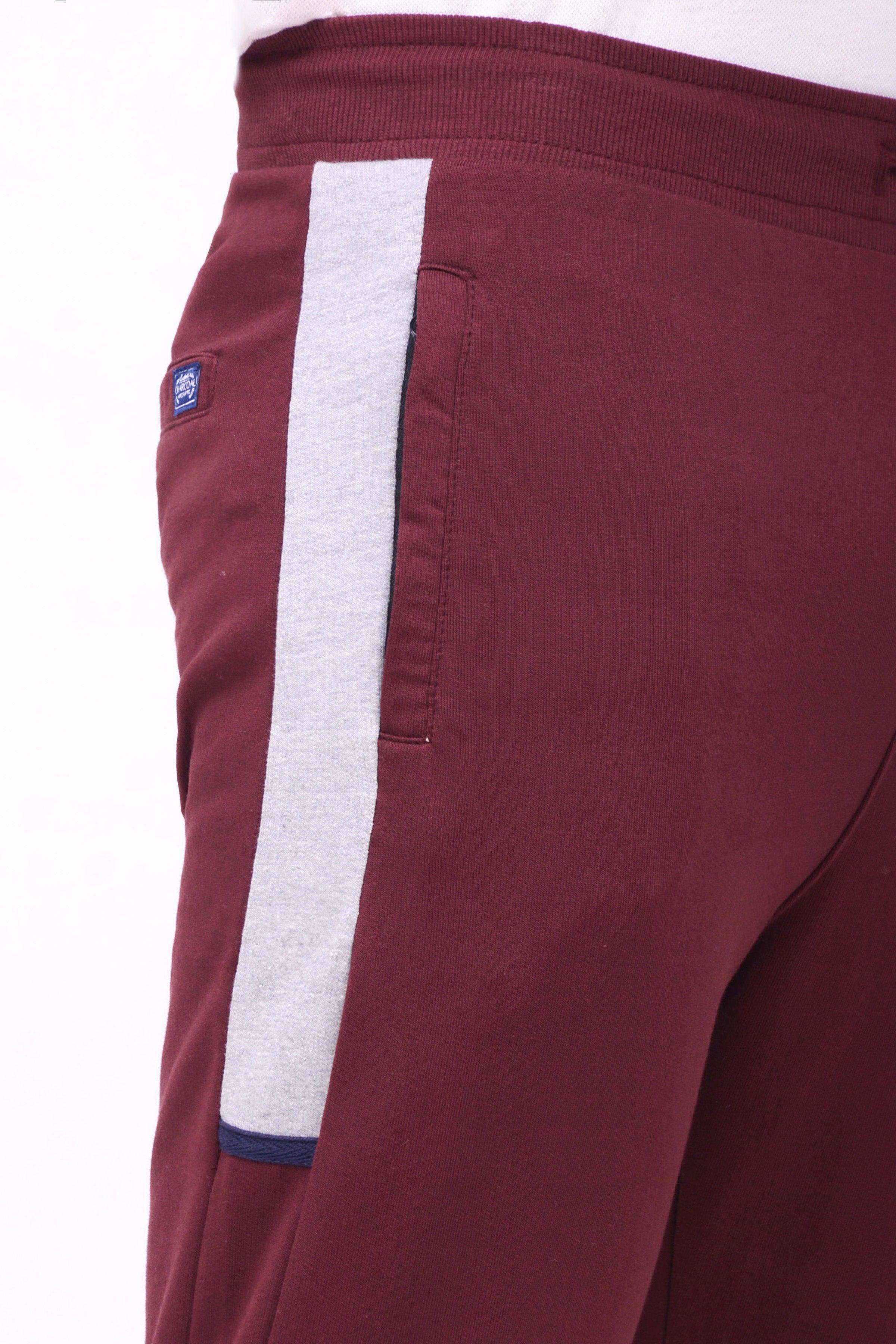 CONTRAST PANEL TERRY TROUSER MAROON at Charcoal Clothing